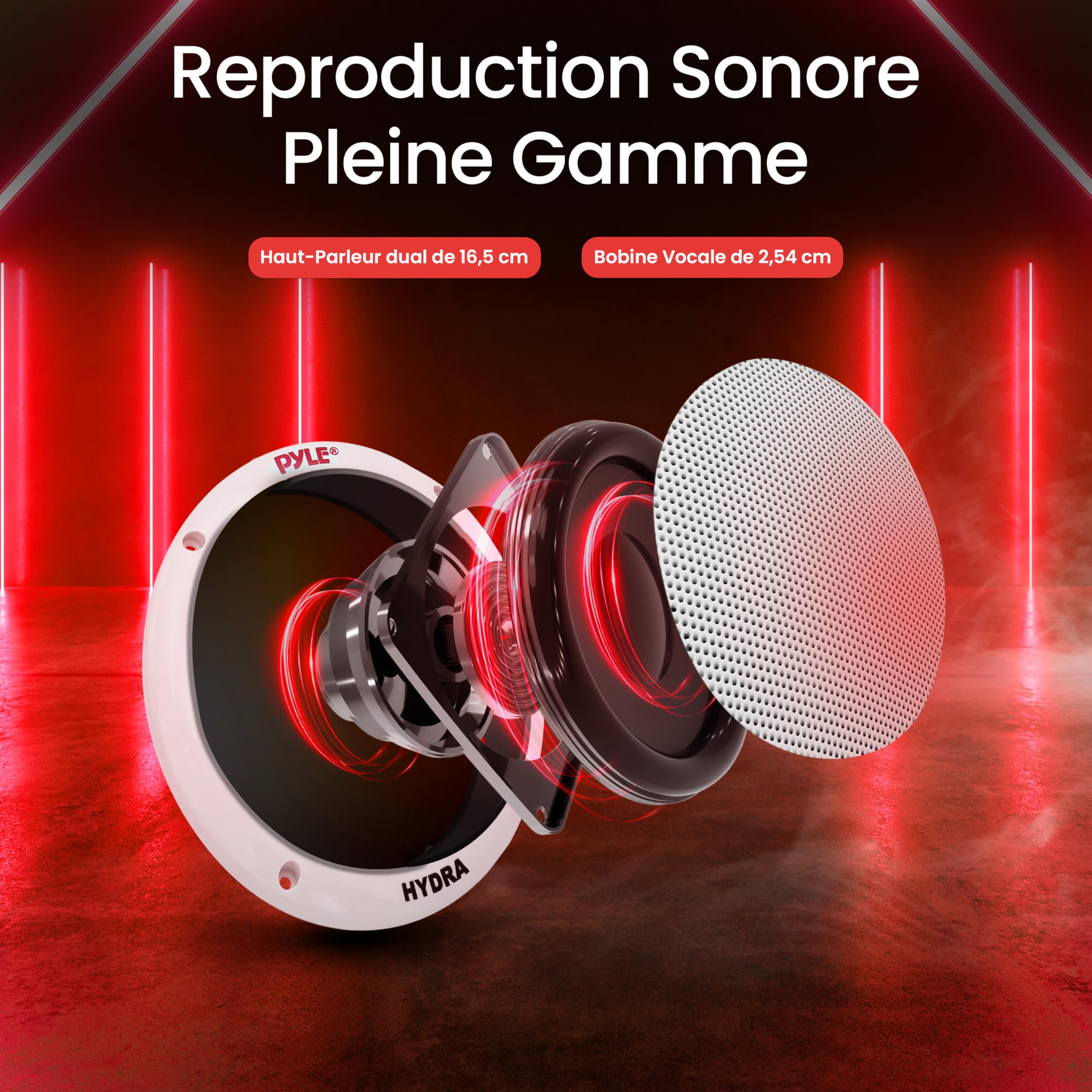 Pyle Haut-Parleur Marin 6,5" Dual – Système Stéréo Extérieur 2 Voies Étanche 400W, Conus Polypropylène Surround Butylcaoutchouc – 1 Paire (Blanc)