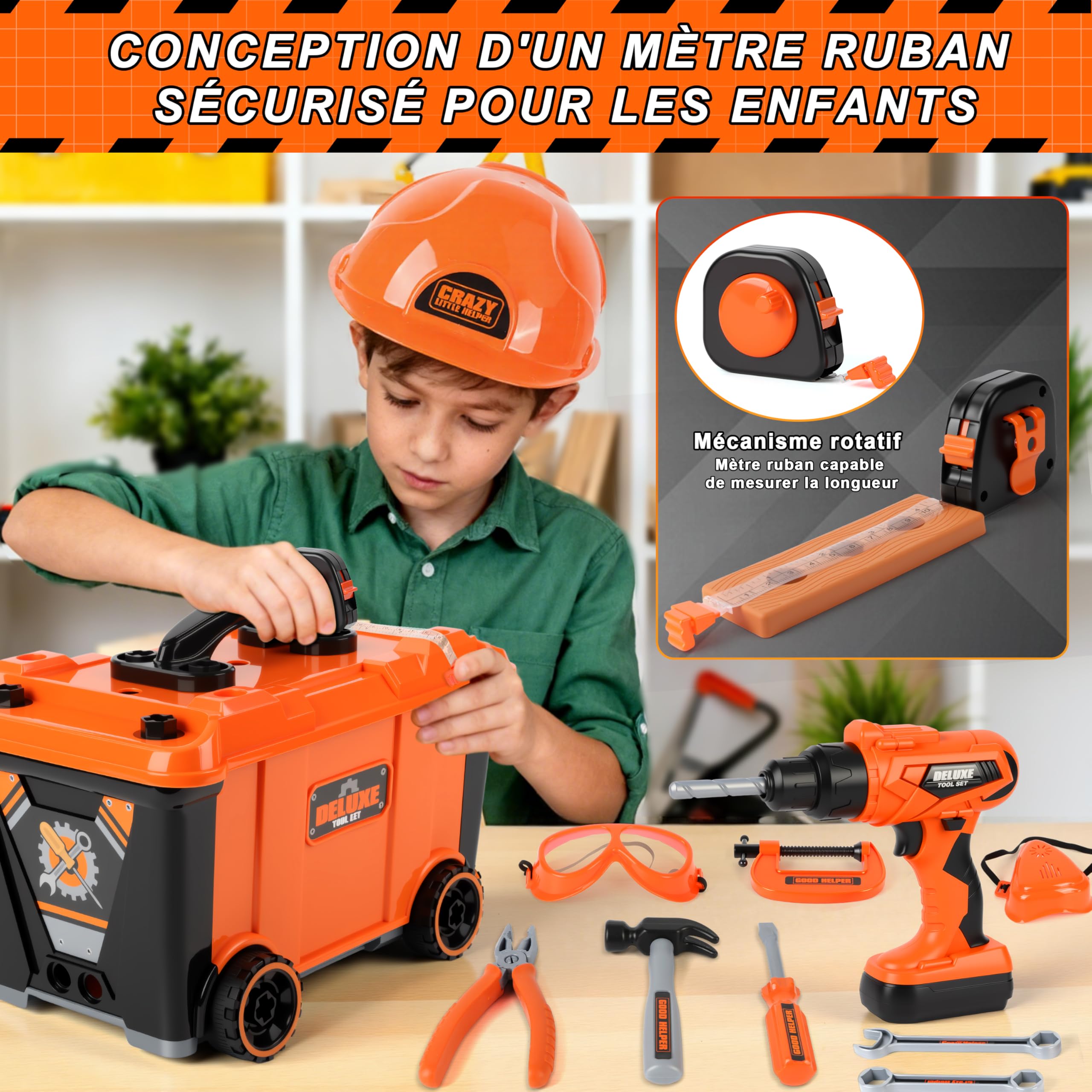 MOMOSTAR Boîte à Outils Jouet pour Enfant 3 Ans+, Caisse a Outil avec Perceuse Électrique, 2 en 1 Etabli Enfant, Jouet Outils de Travail Cadeaux de Noël Anniversaire pour Garçons Filles 3 4 5 6 Ans