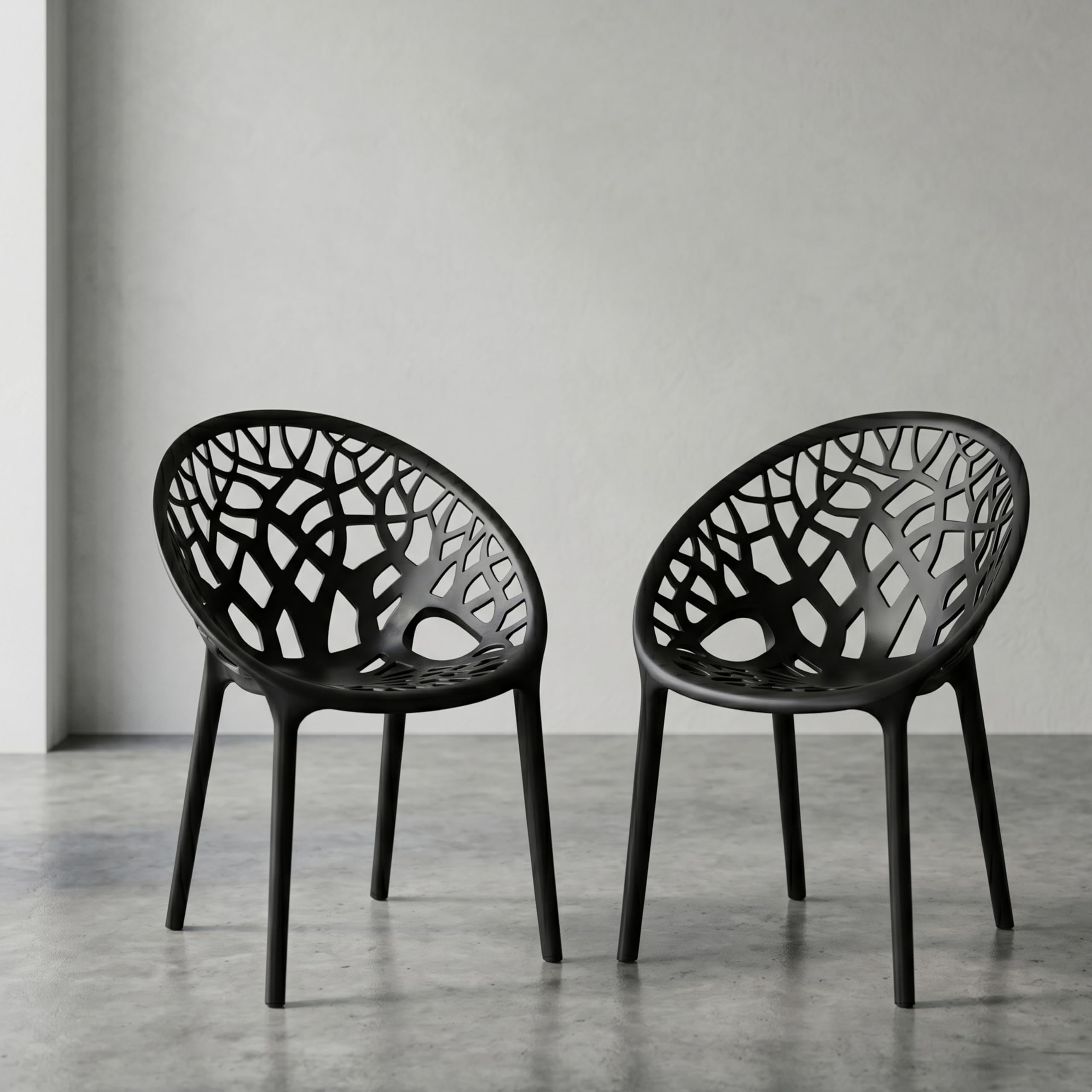 Oaknest Neelkamal Crystal Plastic Chair โ Stylish Tree-Design Backrest, Lightweight & Durable for Home, Garden & Patio (Iron Black), Set of 2 Piece