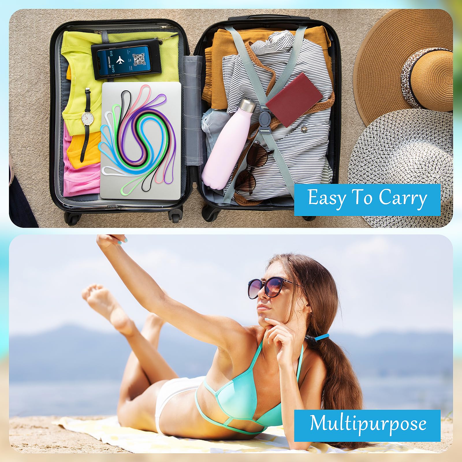 Cruise Essentials Duże silikonowe gumki gumowe, elastyczna gumka na ręczniki, zewnętrzne, opakowanie, krzesło plażowe (1,0 x 30,5 cm) (6)