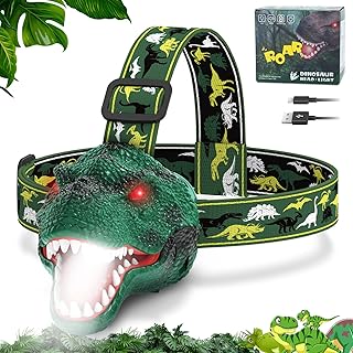Dinosaur Headlamp for Kids Flashlight Rechargeable Led Dino Head Lamp Roar & Silent Mode, T-Rex Dinosaur Toys for Kids 3 4 5 6 7 8, Camping Gear, Easter Gifts for Boys Girls Adults