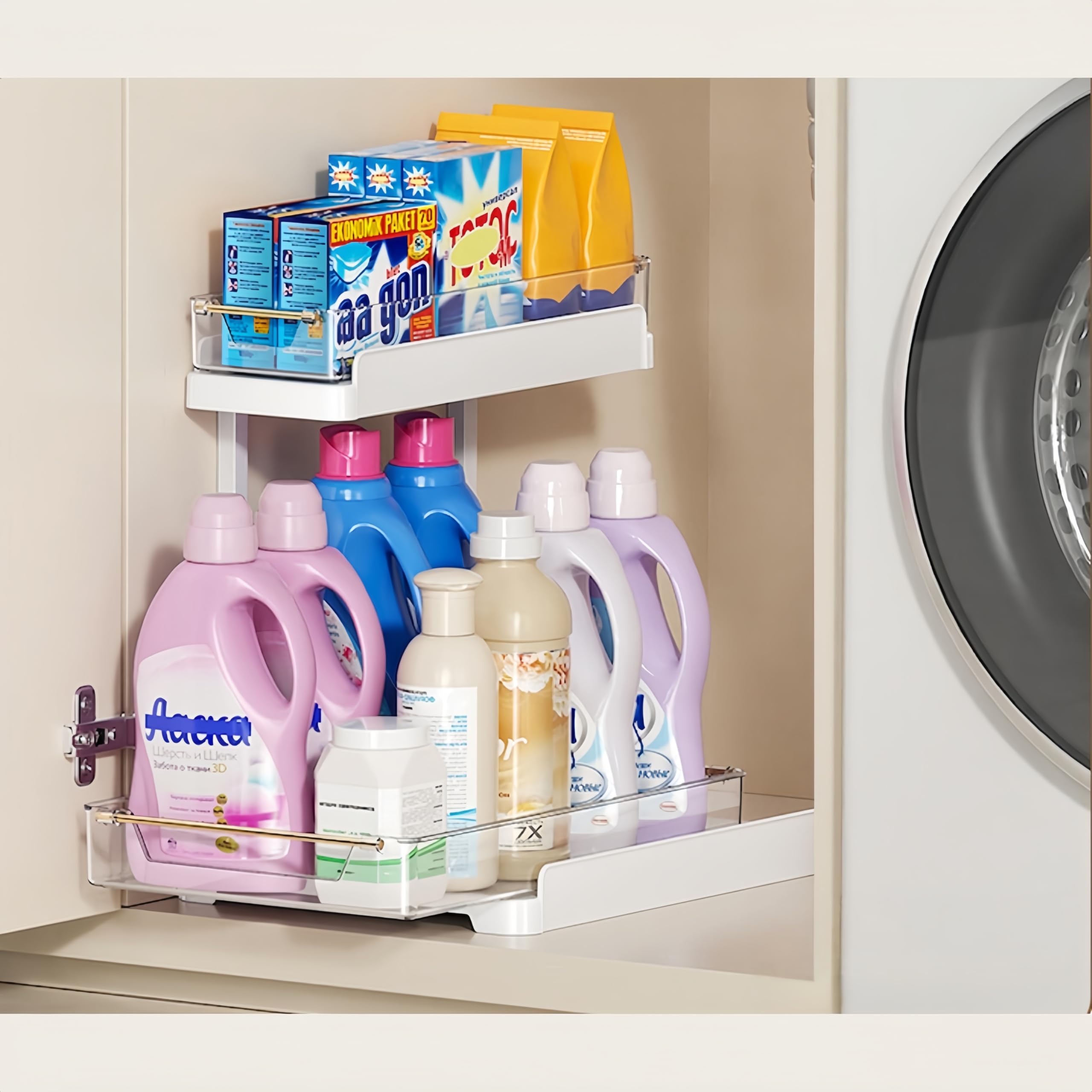 heart & home 1-Pack Under Sink Storage Organizer for Kitchen & Bathroom Cabinets with Removable Washable Tray, Tool-Free Assembly – Multi-Purpose for