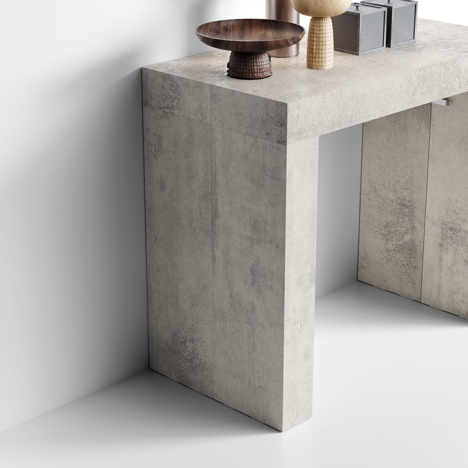 Mobili Fiver, Evolution, Extendable Console Table 17.7(120.1) x35.4 in, Concrete Grey Effect, for 4-12 People, Space Saving Dining Table for Corridor, Entrance, Living Room, Italian Furniture