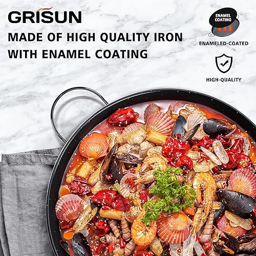 Miniatura 2 de GRISUN Paella Pan de 22 pulgadas  Sartén esmaltada para 16 porciones  Sartén antiadherente para auténticos platos españoles  Sartén esmaltada ideal