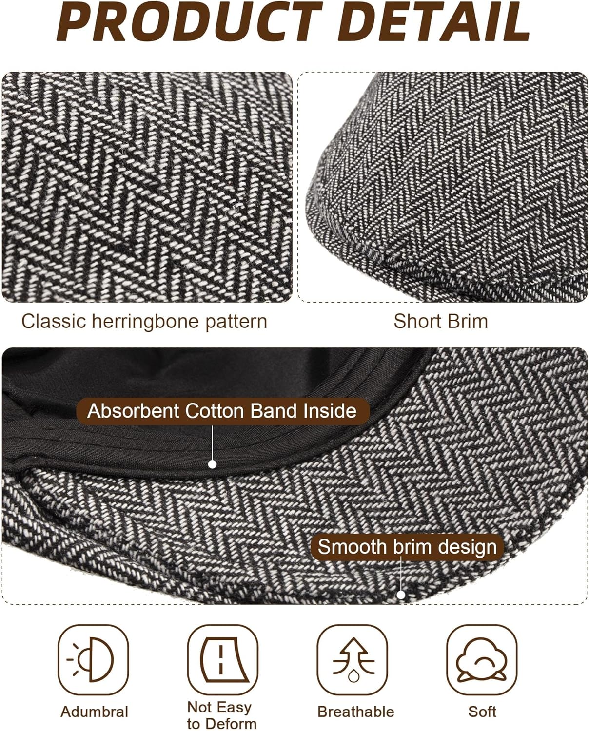 Foaincore 12 Pack Men's Newsboy Cap, Adjustable Flat Newsboy Hat for Men Wool Blend Cabbie Driving Cap for Daily Outdoor Use - Image 4