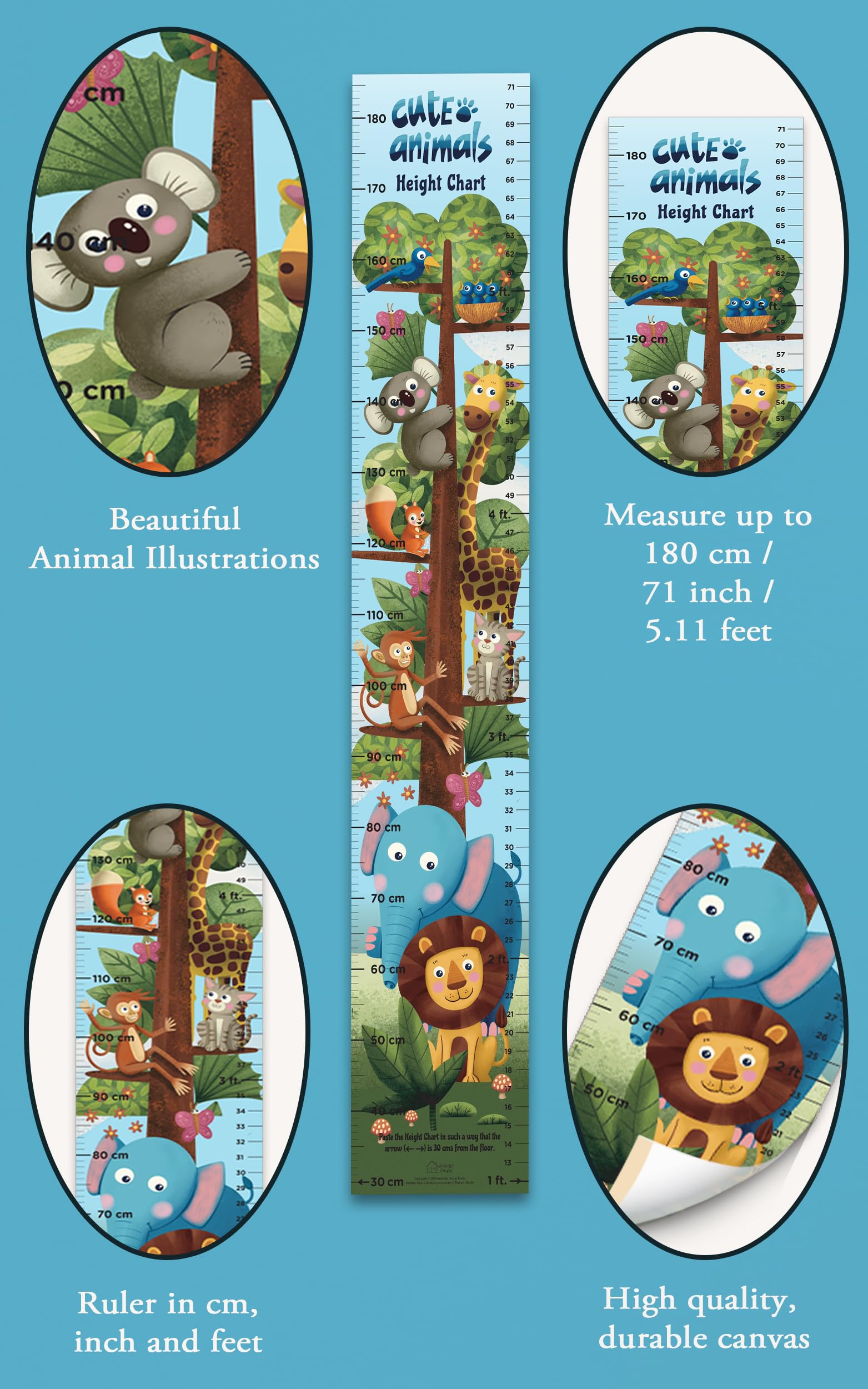 Cute Animals Height Chart (Kids' Height Chart | Height Measuring Scale Sticker | Height Chart Wall Sticker for Children | Nursery Decoration) 1