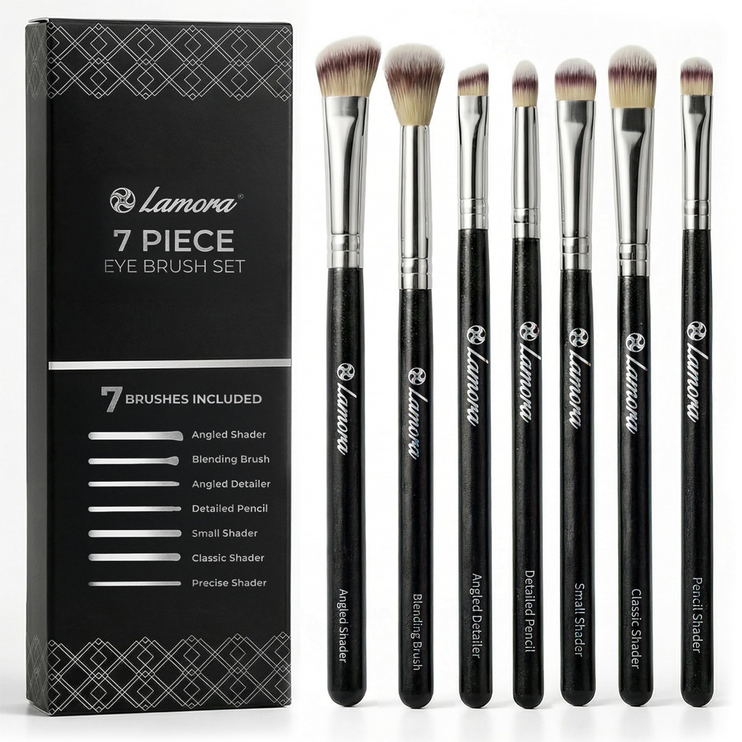 Pennelli per Trucco Occhi Professionali - Make Up Kit di Pennelli per Ombretti, Eyeliner, Sfumato - La Miglior Scelta di Pennelli Essenziali di 7 Pezzi - Matita, Ombretto, Conico, per Definire