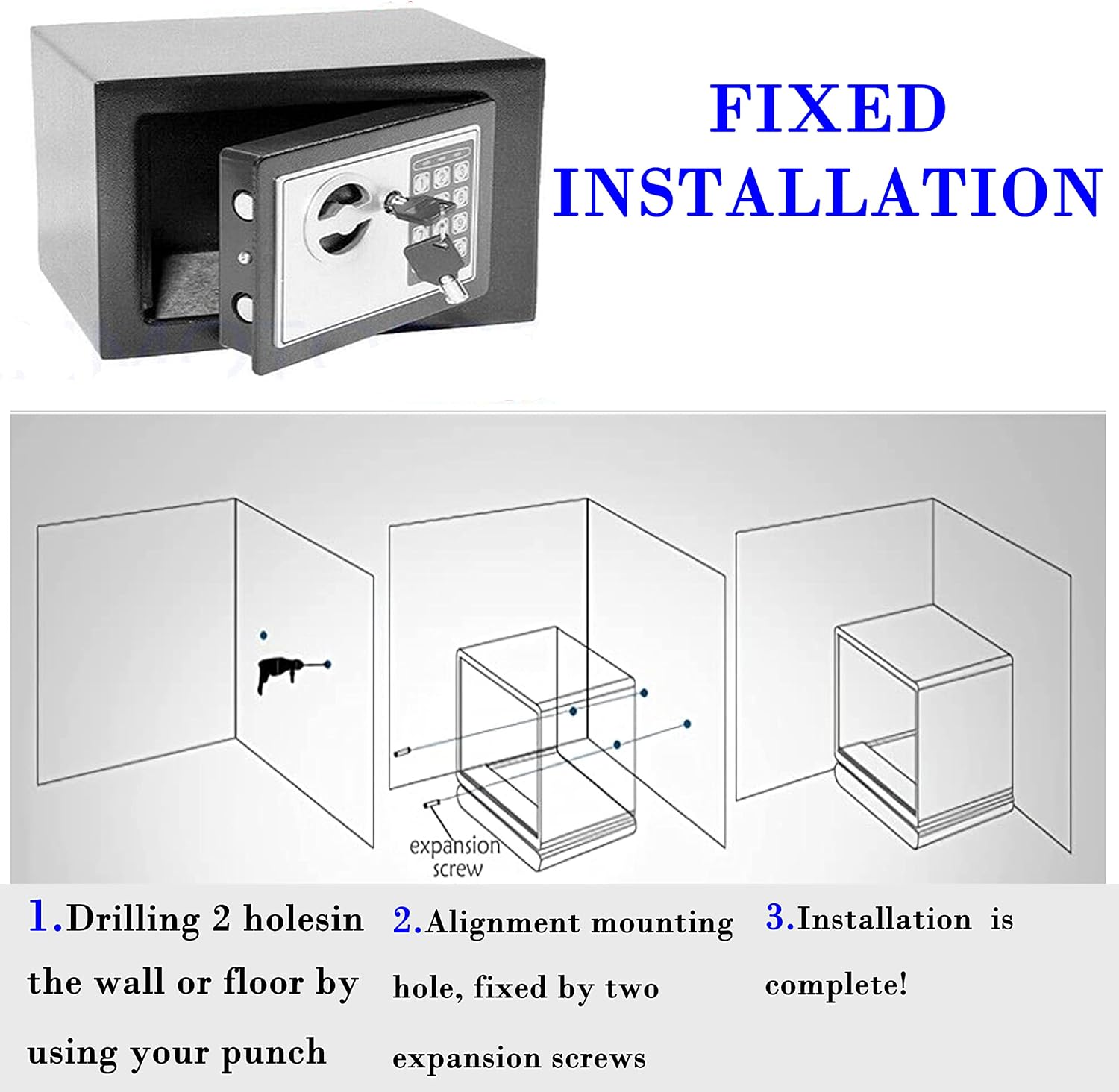 6L Small Cash Solid Steel Locker Wall Security Safes with Digital Keypad Safety Key Lock/Safe Box-8.5L (Safe Box)