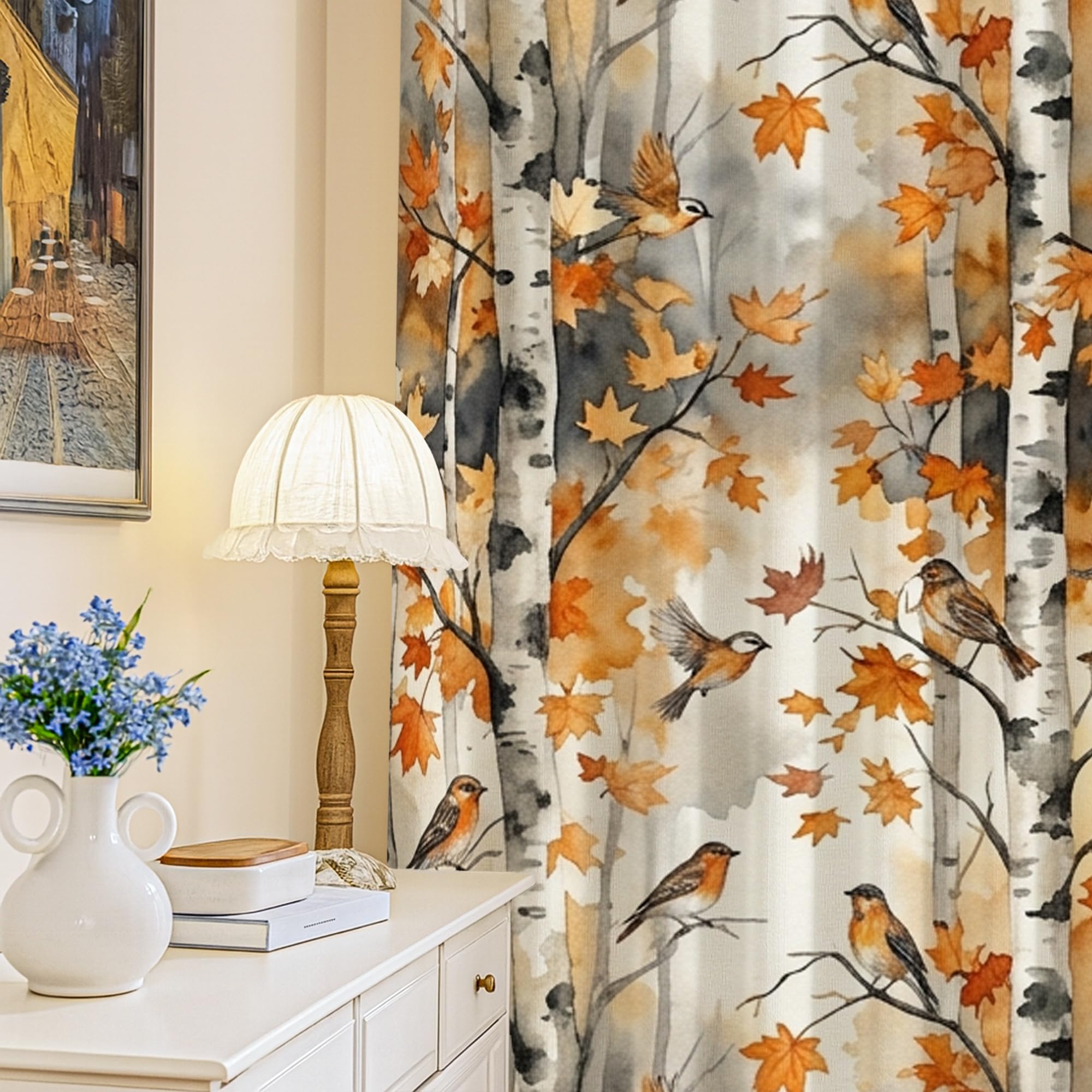 Rideaux occultants de cuisine orange automne à motif feuilles 213cm