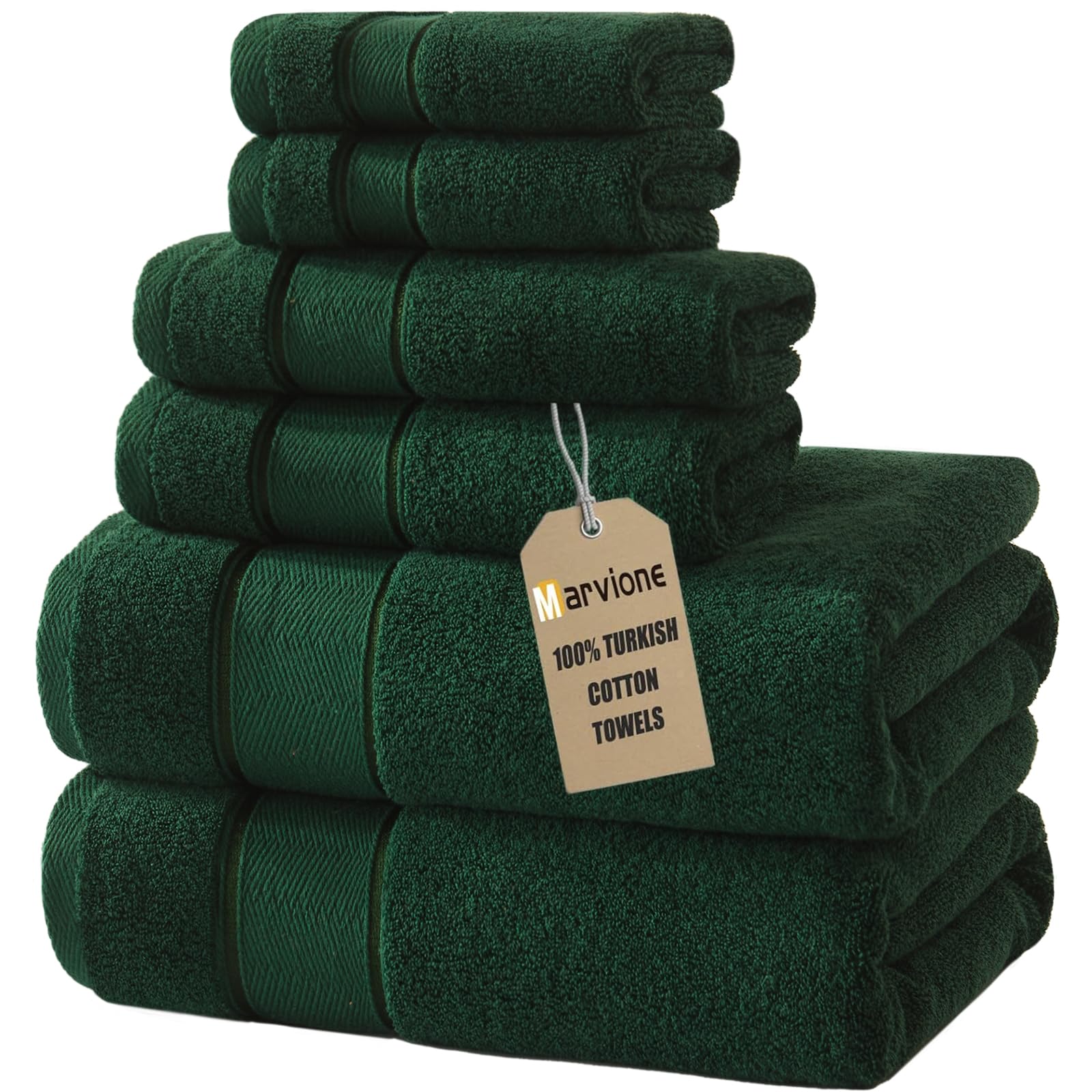 Photo 1 of Marvione Bath Towels Set 6 Piece, 100% Turkish Cotton Highly Absorbent and Soft Towels for Bathroom 2 Bath Towels 2 Hand Towels 2 Washcloths, Deep Green