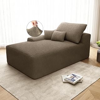 67" Oversized Chaise Lounge Chair Indoor with Couch Cover, Boneless Corduroy Lounge Chair with Slipcover, Comfy Cloud Sectional Sleeper Sofa No Assembly(Camel, Right)