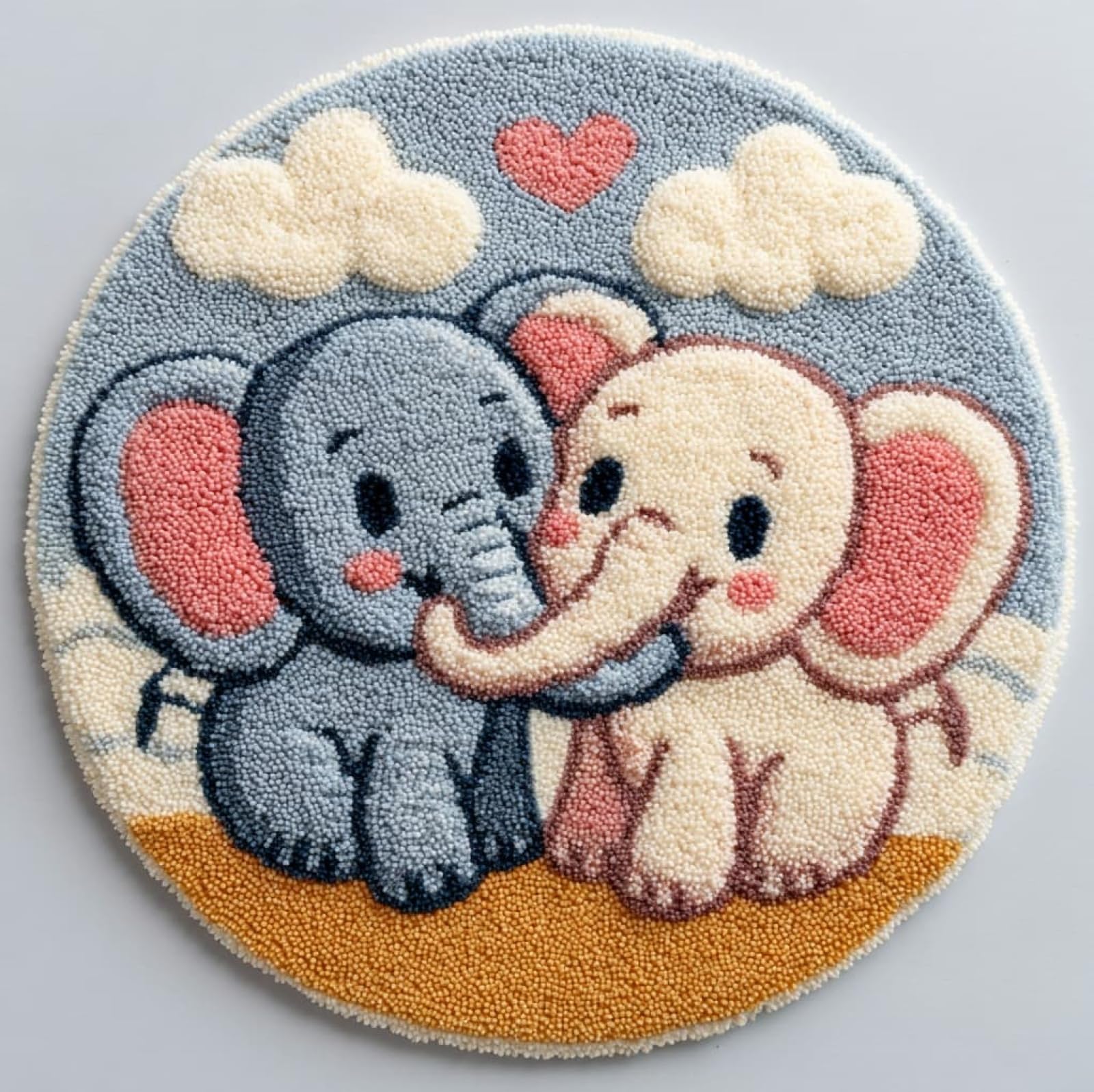 WallustrioaW Latch Hook Rug Kit,Two Cute Cartoon Elephants,Pre-Printed Pattern Canvas Tapestry Embroidery Adults Handicrafts DIY Craft Cross Stitch Kits,50x50cm