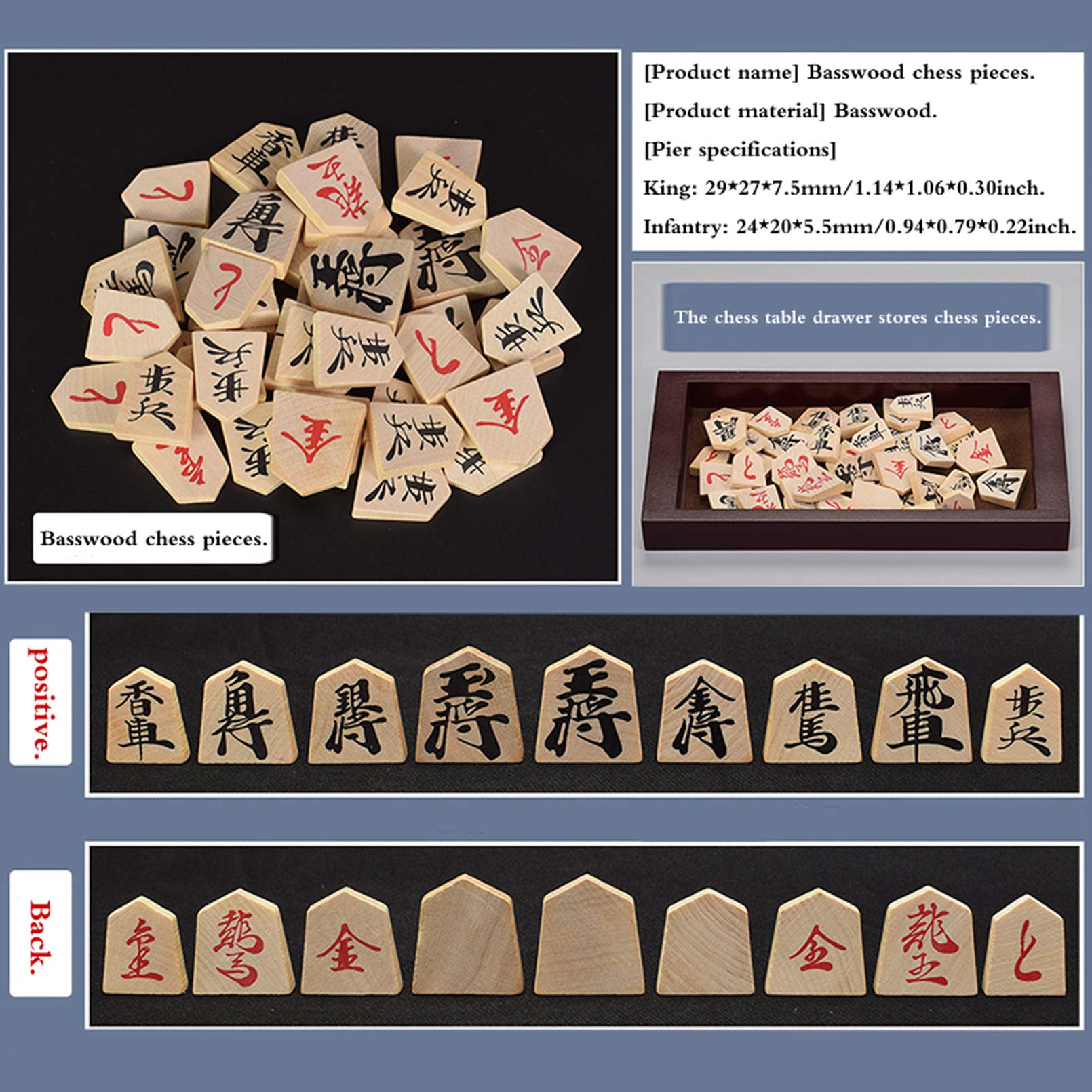 Cutfouwe Gioco da Tavolo Shogi, Set di Giochi di Scacchi Giapponese Shogi, Tavola di Legno con Cassetti E Koma Tradizionali Giocano A Pezzi,Basswood,27x25x5cm