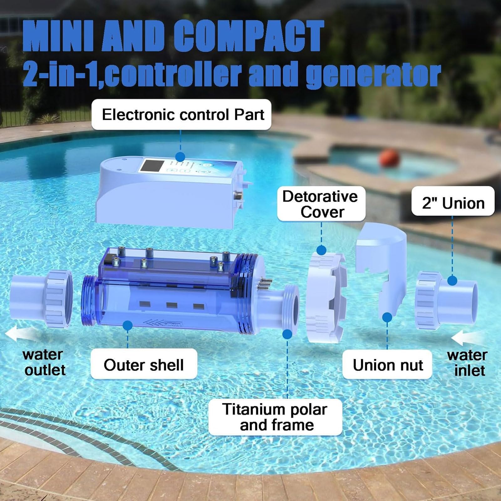 Generador de cloro salado para piscinas de hasta 22.000 galones, salida de 4-20 g/h, panel digital inteligente, función de autolimpieza automática, ideal para sistemas de spa de agua salada