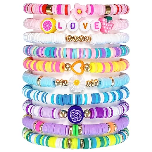 10 PCS Kids Friendship Bracelets for Teen Girls Women little Girl Jewelry Colorful Clay Bead Bracelet Set Beach Style Jewelry Gift