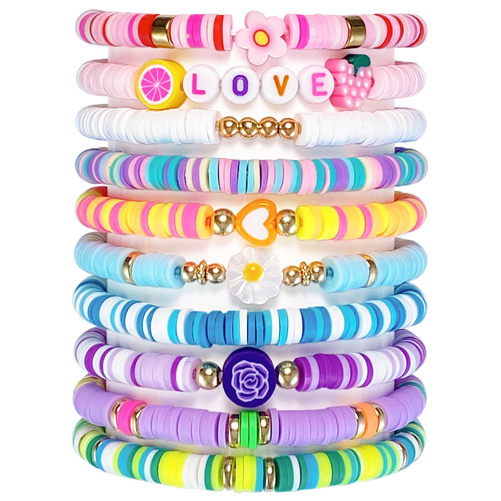 SIELEVIN 10 PCS Kids Friendship Bracelets for Girls little Girl Jewelry Colorful Clay Bead Bracelet Set Beach Style Costume Play Jewelry Gift for 5 6 7 8 9 10 11 12 Years Old