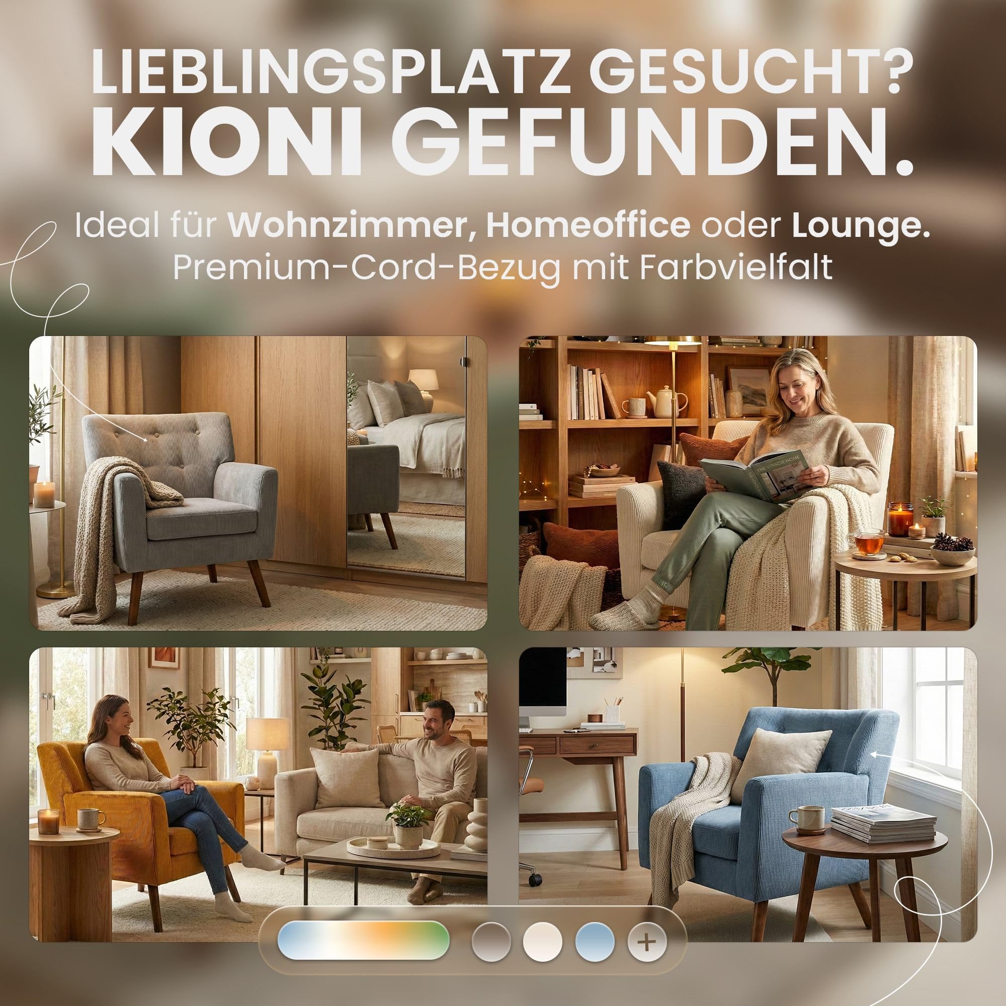 CLP Sessel gepolstert mit Cordbezug Kioni, Polstersessel mit Armlehnen, Ohrensessel bis 150 kg, Relaxsessel und Fernsehsessel für Wohnzimmer, Farbe:grün