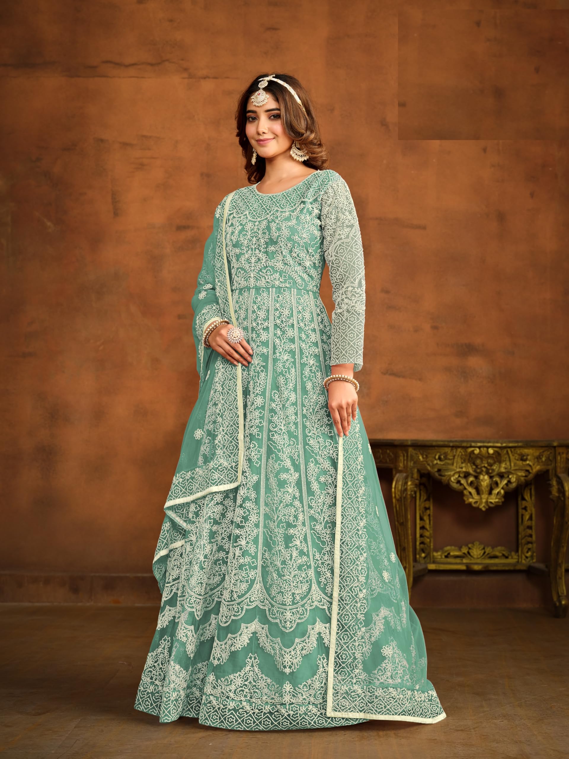 Wedding Party wear Women Dress Indian Handmade Anarkali Kurti, Pant with Dupatta