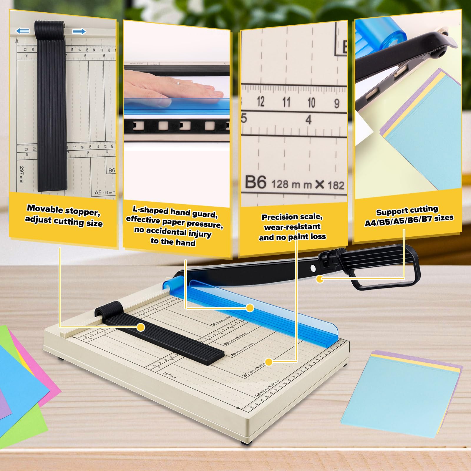 Papierschneidemaschine (A4/B5/A5/B6/B7, mit 5 Ordnern), Papierschneider A4, Hebelschneider, Paper Cutter, fur Dünne Bleche, Leder, Fotos