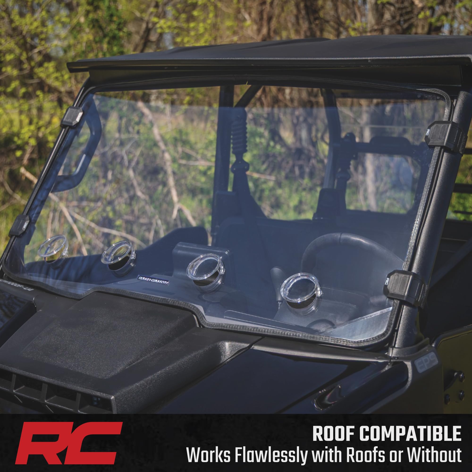 Rough Country Vented Full Windshield for Segway UT10 P - Scratch-Resistant 1/4" Polycarbonate, Adjustable Airflow, Roof Compatible