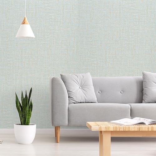 Miniatura 2 de VEELIKE Papel tapiz de tela de lino azul dorado con textura de 15.7 x 118 pulgadas, autoadhesivo, extraíble, de tela de lino azul, papel de contacto