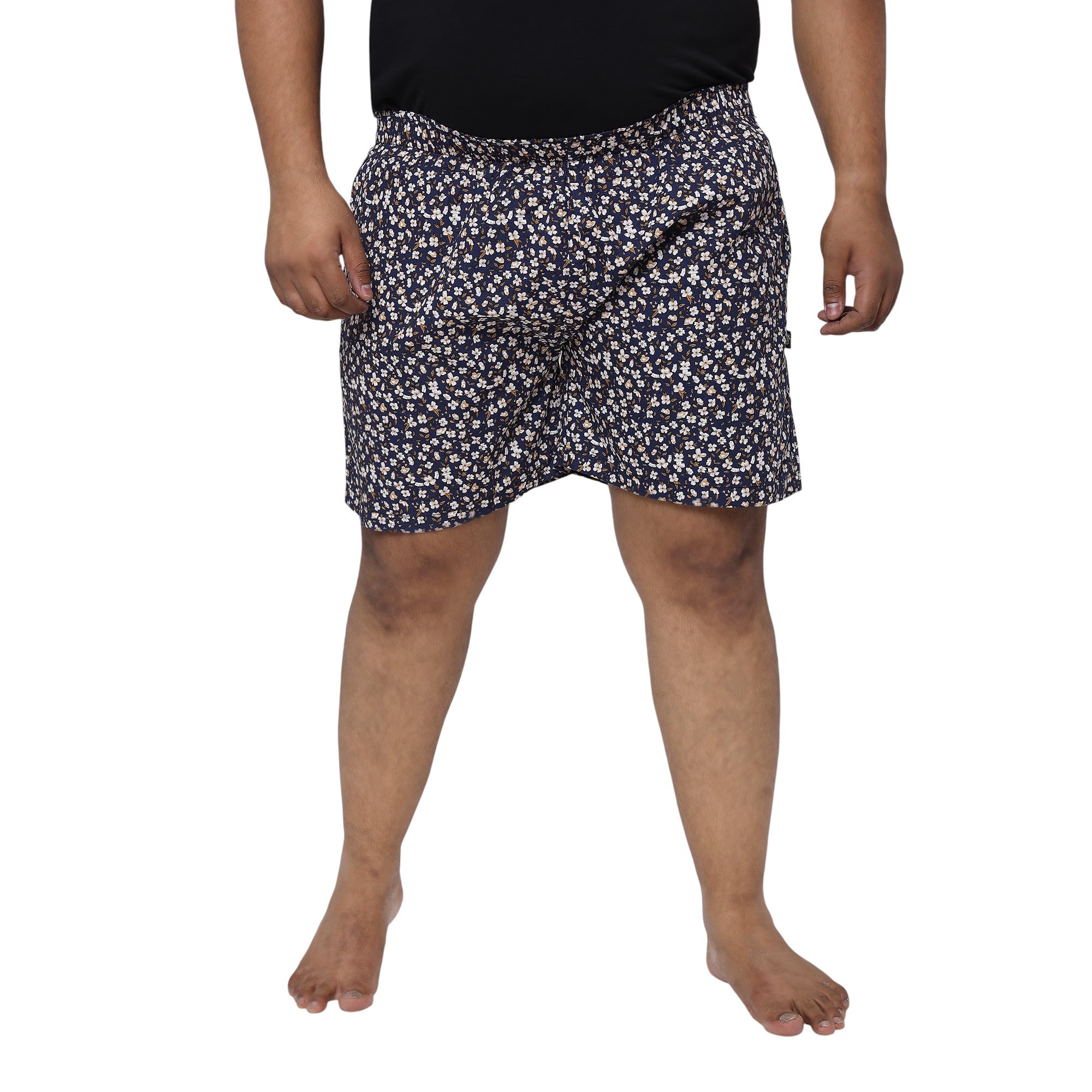 Men’s Plus Size Cotton Printed Shorts – Soft Breathable Fabric, Elastic Waistband, Side Pockets – Casual Summer Wear for Home, Lounge & Outdoor Navy Blue-image-11