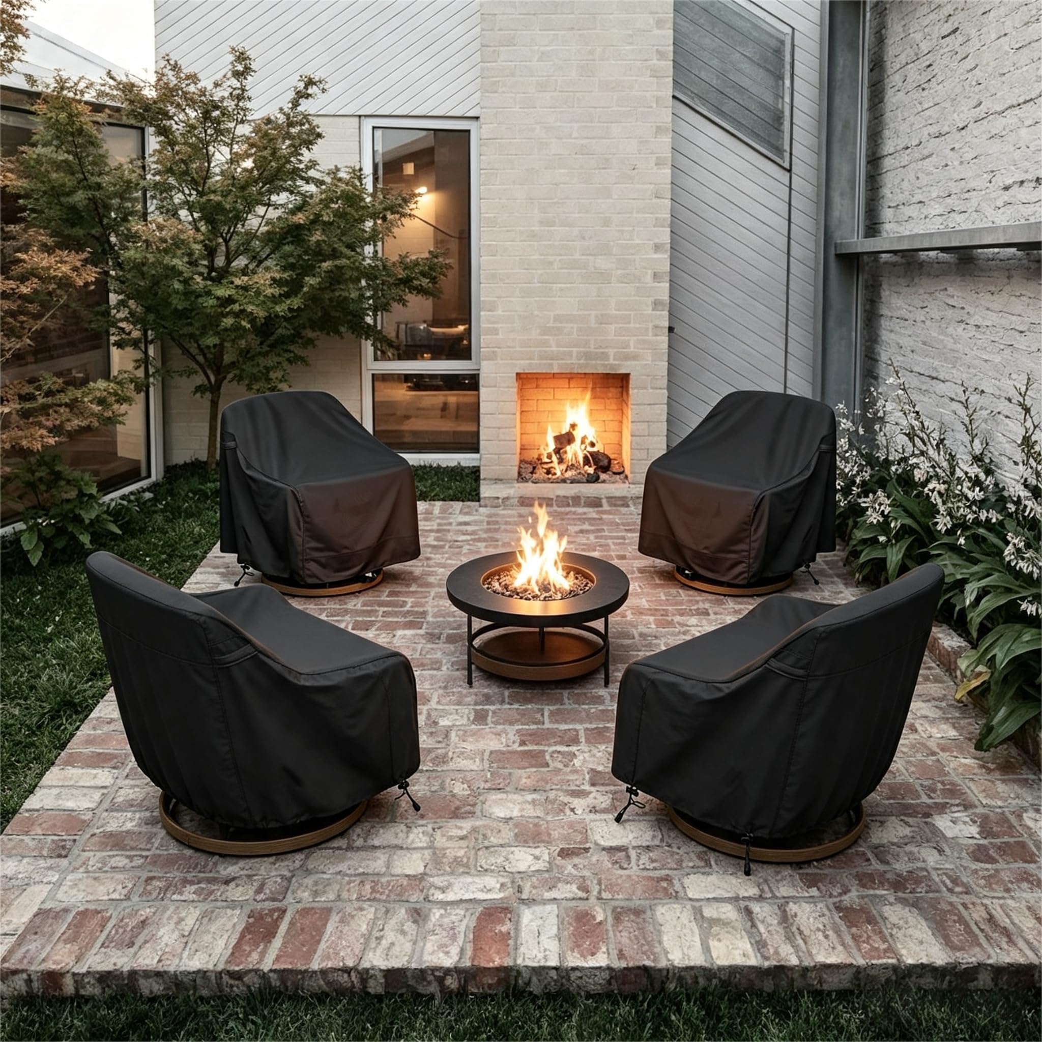 Lot de 4 housses de chaise de salon pivotantes pour extérieur, convient aux chaises de patio en pelouse 420D indéchirables, résistantes aux UV et imperméables (99,1 x 94 x 96,5 cm (L x l x H)