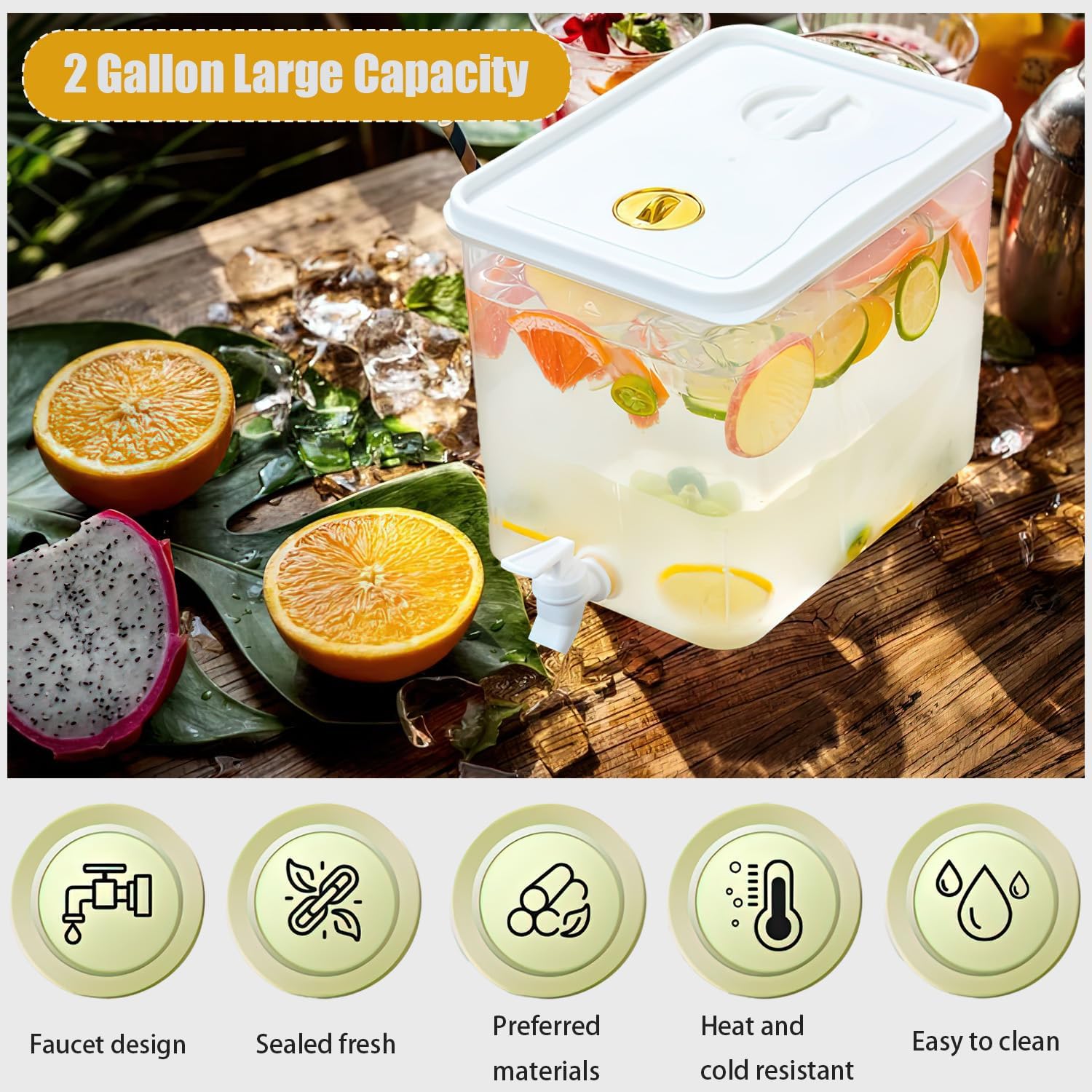 Beverage Drink Dispenser for Fridge, Plastic Beverage Dispenser with Spigot，Juice Container Sealed with Filter Screen，Cold Hot Drink Jug for Christmas Party Supplies (1PCS 2 Gallon) - Image 2