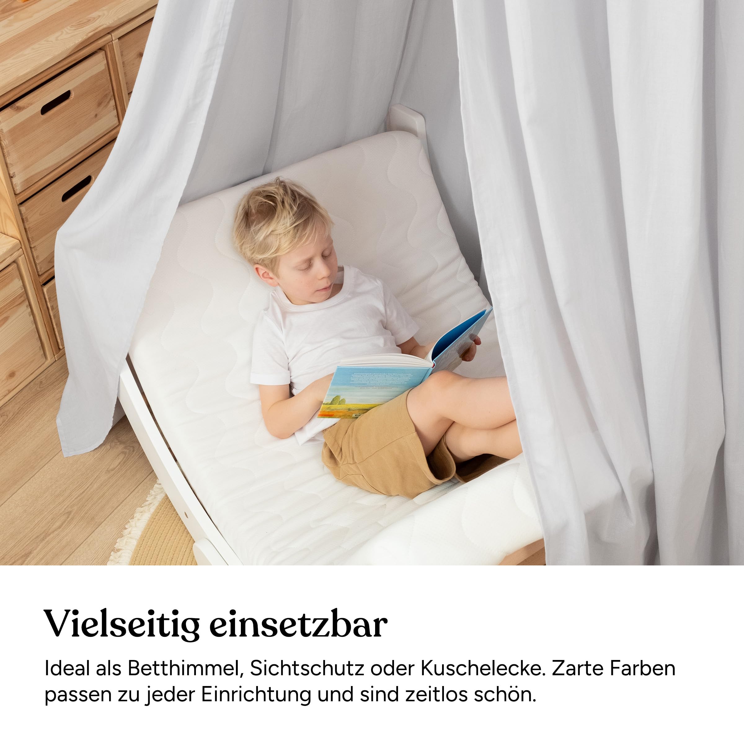 Ehrenkind® Baldachin mit Ring | Wohlfühl-Dekoration für das Kinderzimmer | Betthimmel Kinderzimmer aus 100% Bio-Baumwolle | Als Betthimmel Hausbett oder Himmelbett Vorhänge | Beige