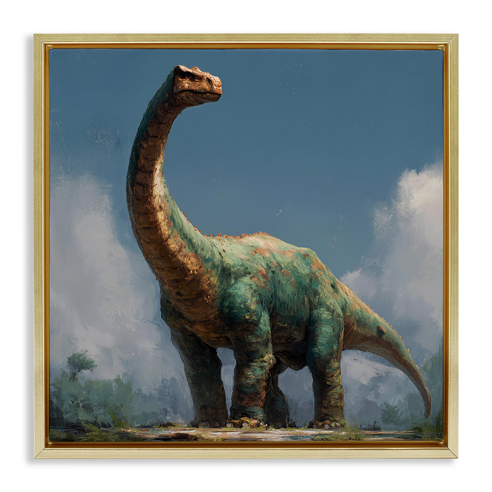 'Colossal Brontosaurus in Meadow'| Floating Frame Canvas Art