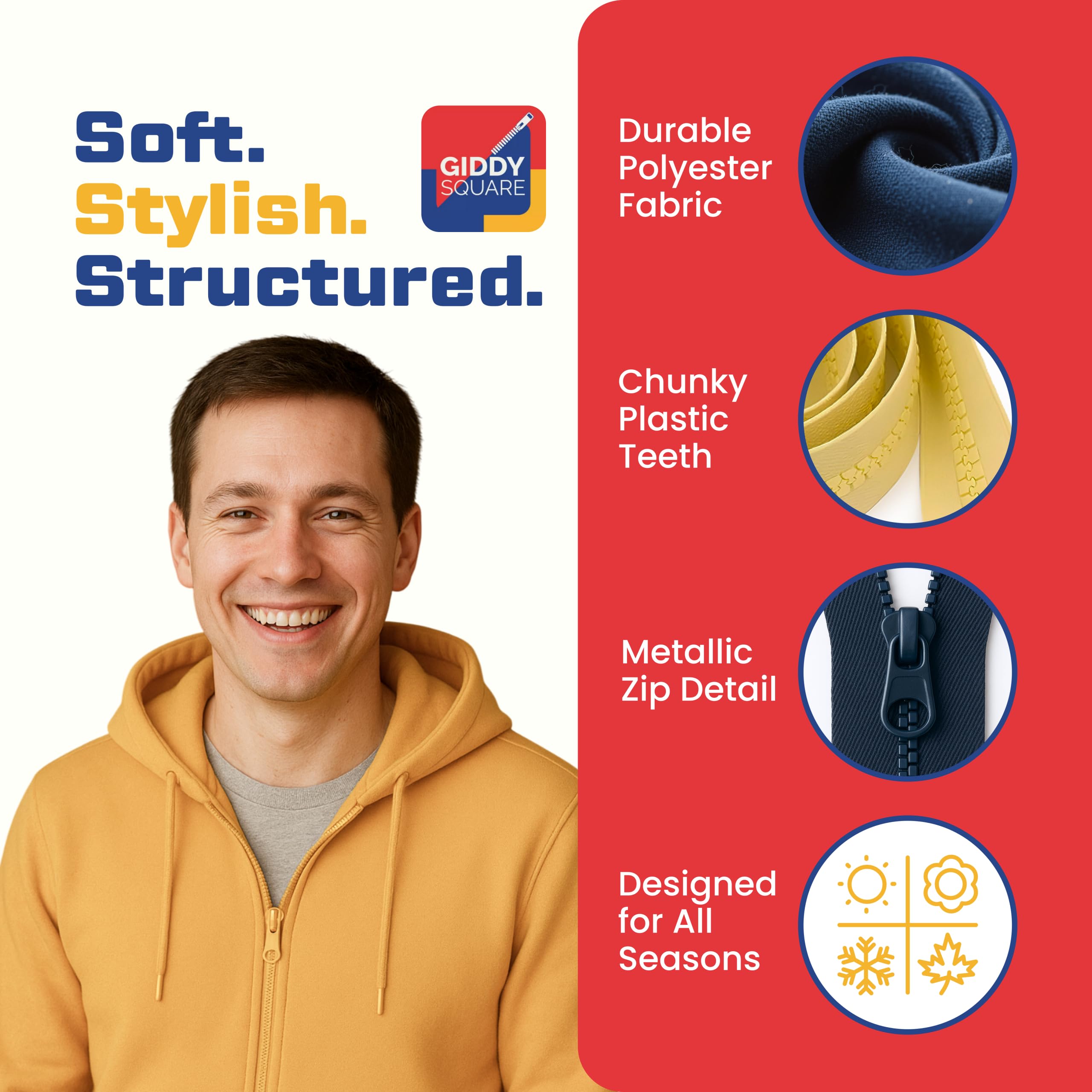 Giddy Square Open-Ended Chunky Zip Olive 14" (36cm) - Heavy-Duty #5 Plastic Teeth Separating Zipper for Sewing & Repairs: Bags, Cushions, Pet Beds, Hoodies & Craft Projects by Giddy Square in use