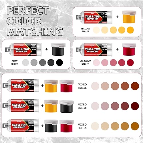 Miniatura 4 de Kit de reparación de azulejos (color a juego), kit de reparación de porcelana para cerámica, acrílico, fibra de vidrio, cuarzo, mármol y más, kit de
