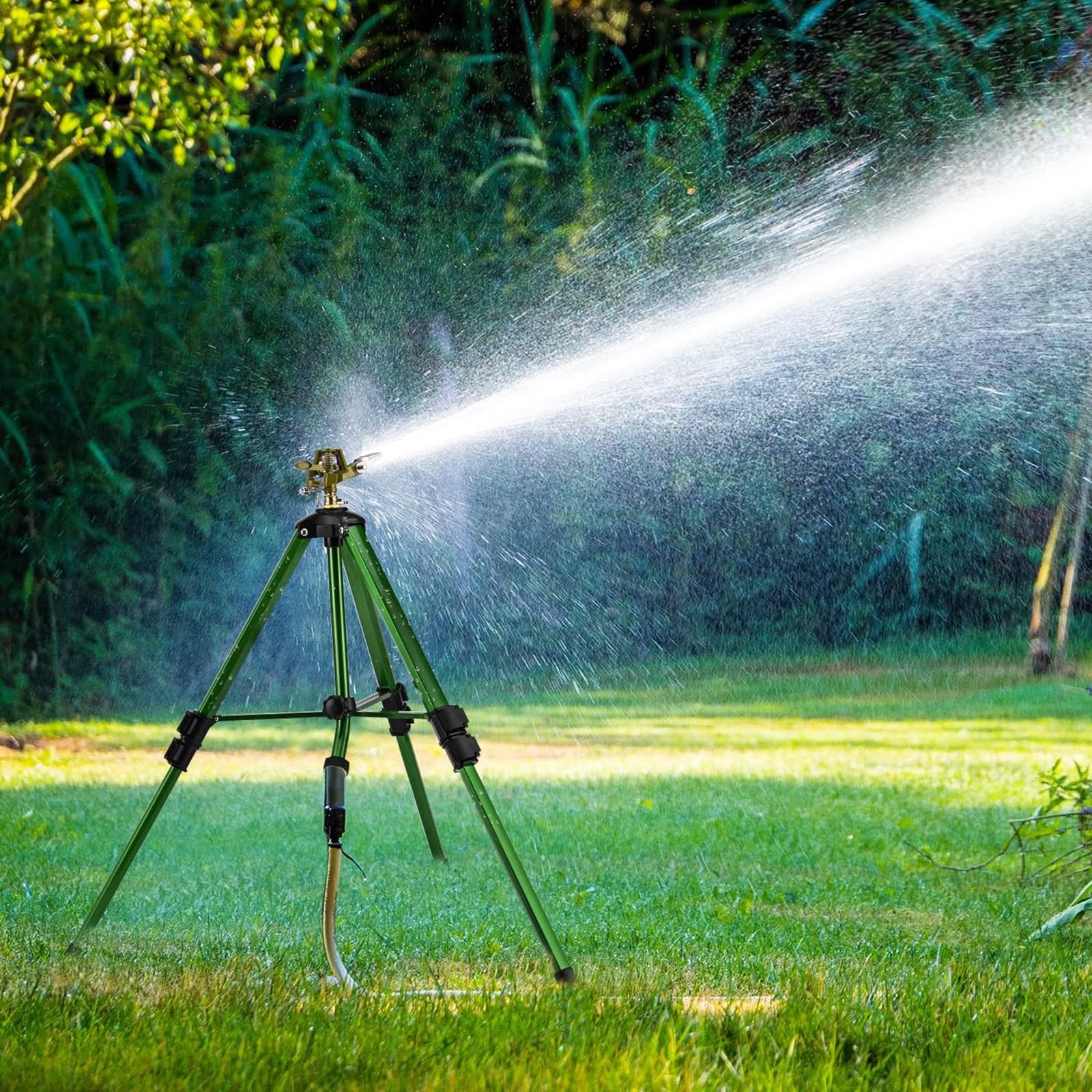 Irrigatore A Impatto Su Treppiede In Ottone Per Giardino E Prato – Copertura Ampia, Verde