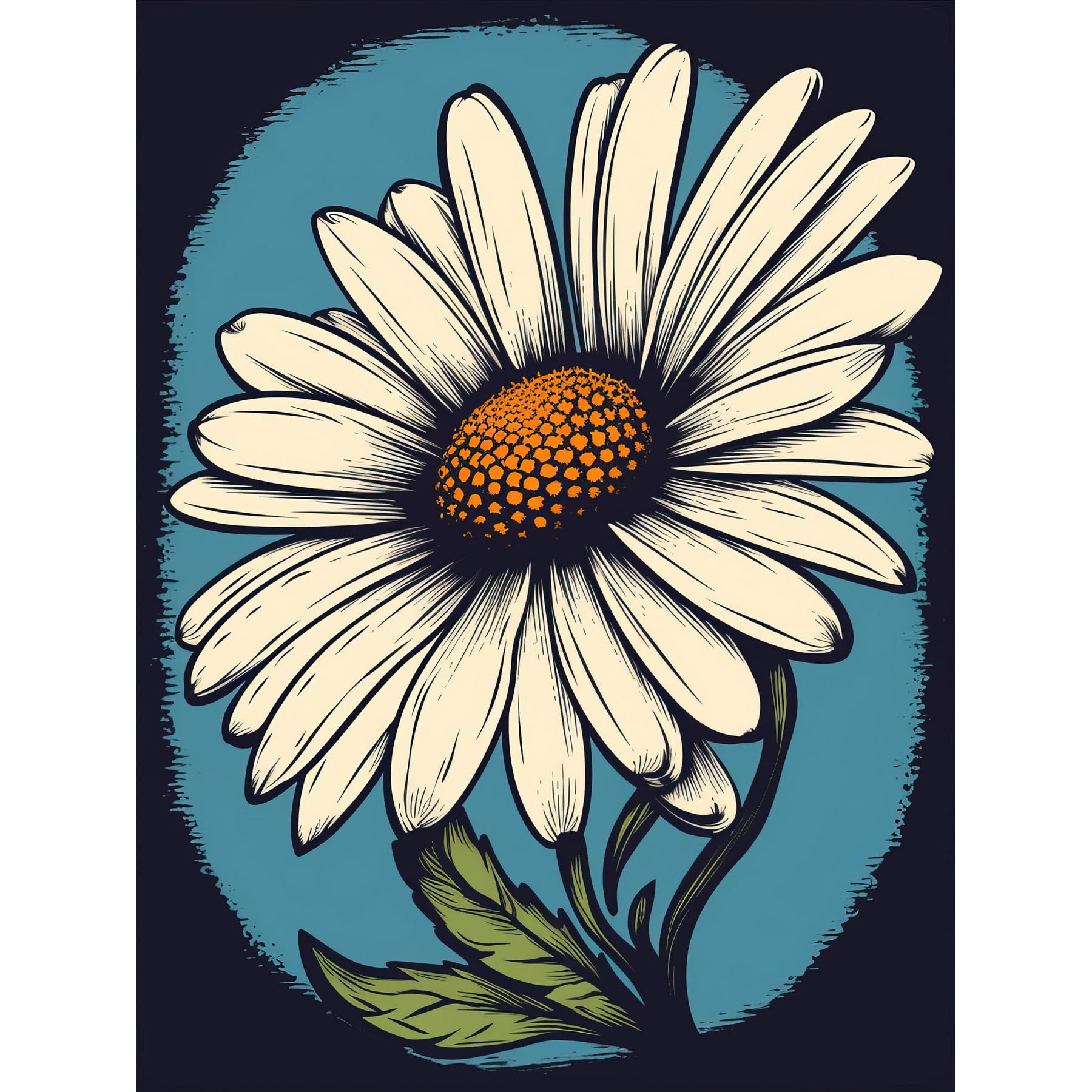 Artery8 A Single Daisy Flower Bloom Bold Rockabilly Americana 50s Large Wall Art Poster Print Thick Paper 18X24 Inch