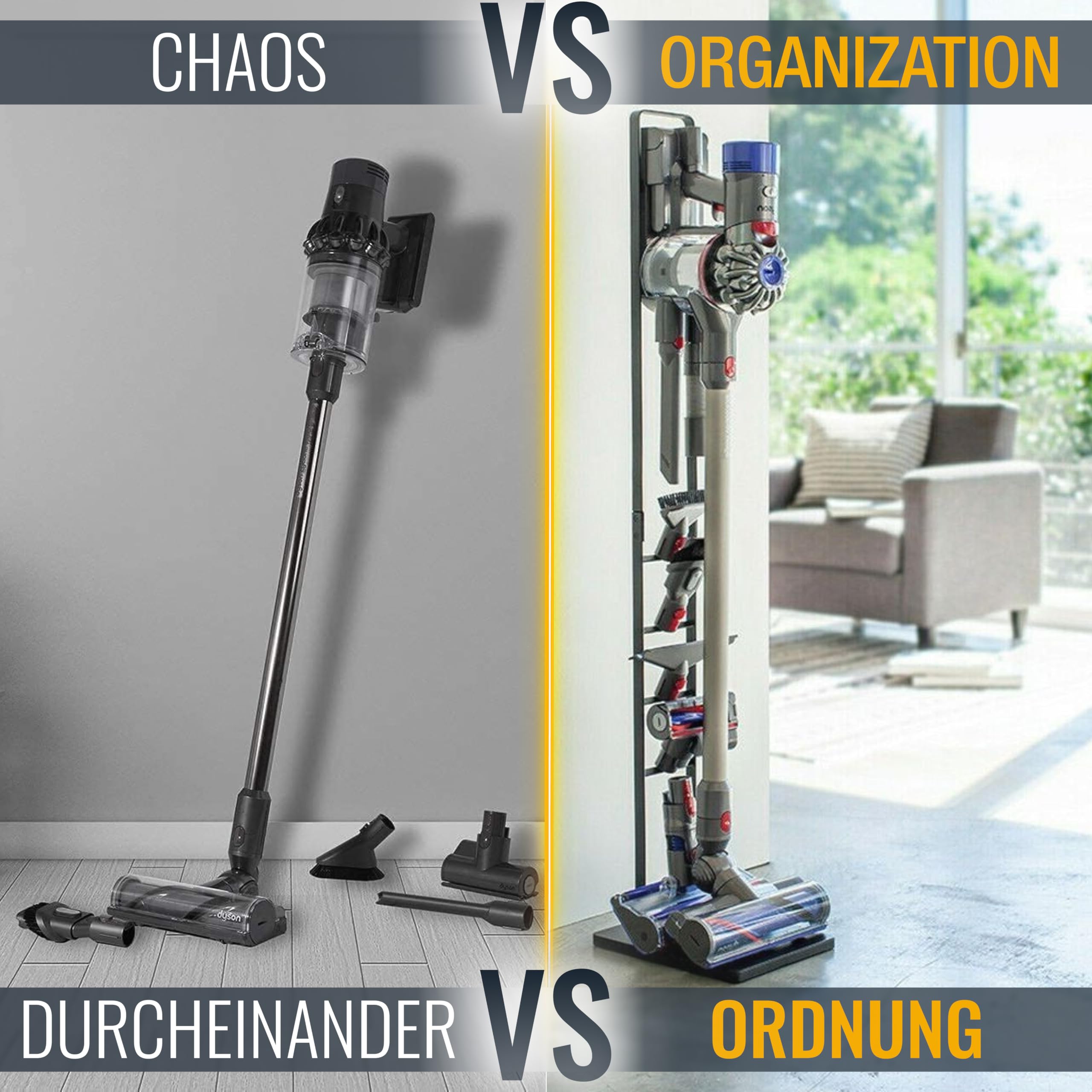 RICOO Staubsaugerhalterung SH502 freistehender Ständer für Dyson V6 V7 V8 V10 V11 Zubehörhalter für Akkustaubsauger ohne Bohren Organizer für Bürsten & Schlauch Staubsaugerhalter schwarz