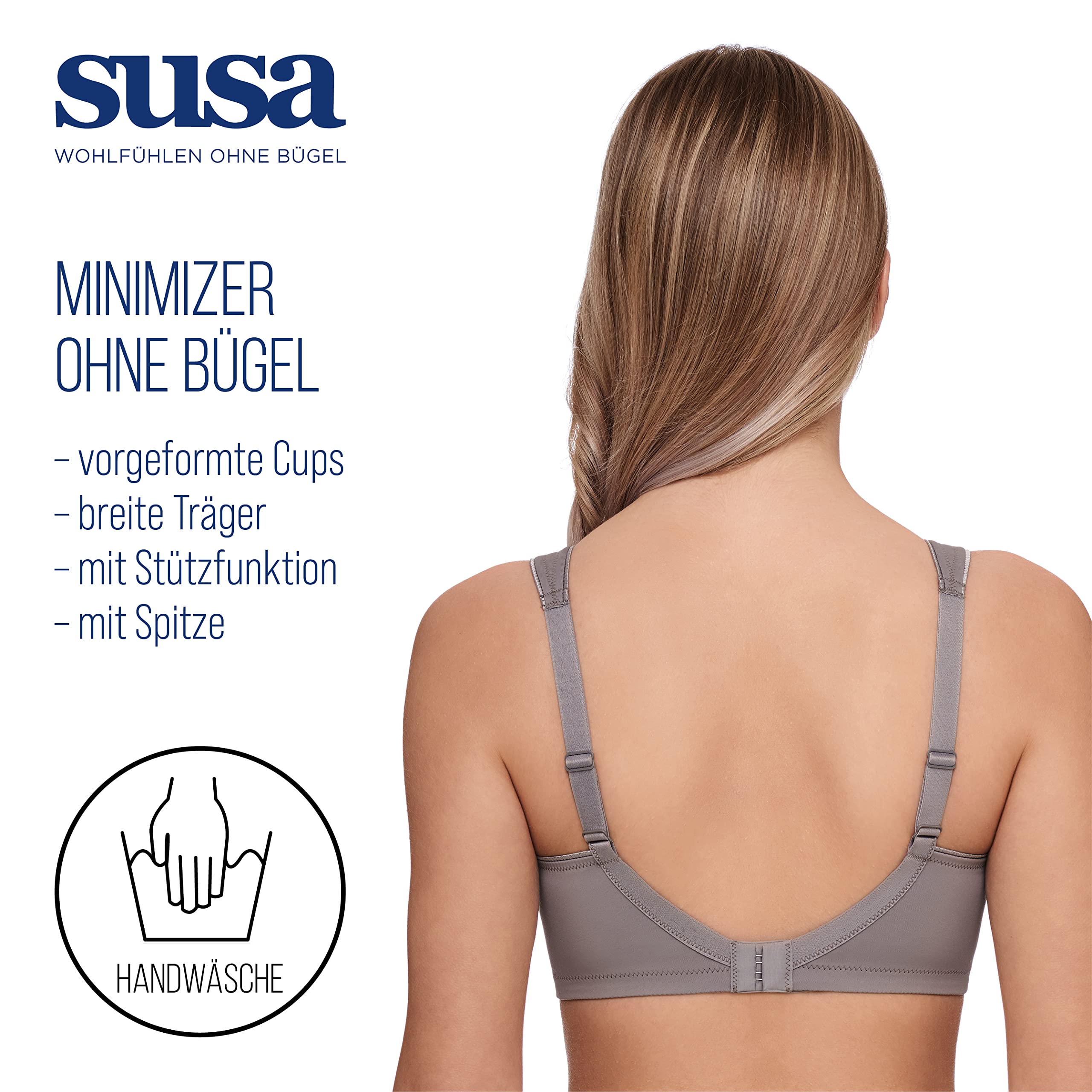 SUSA Minimizer biustonosz damski bez fiszbin I London I biustonosz damski o kroju minimalizującym, optycznie zmniejsza piersi, uformowane miseczki, szerokie ramiączka