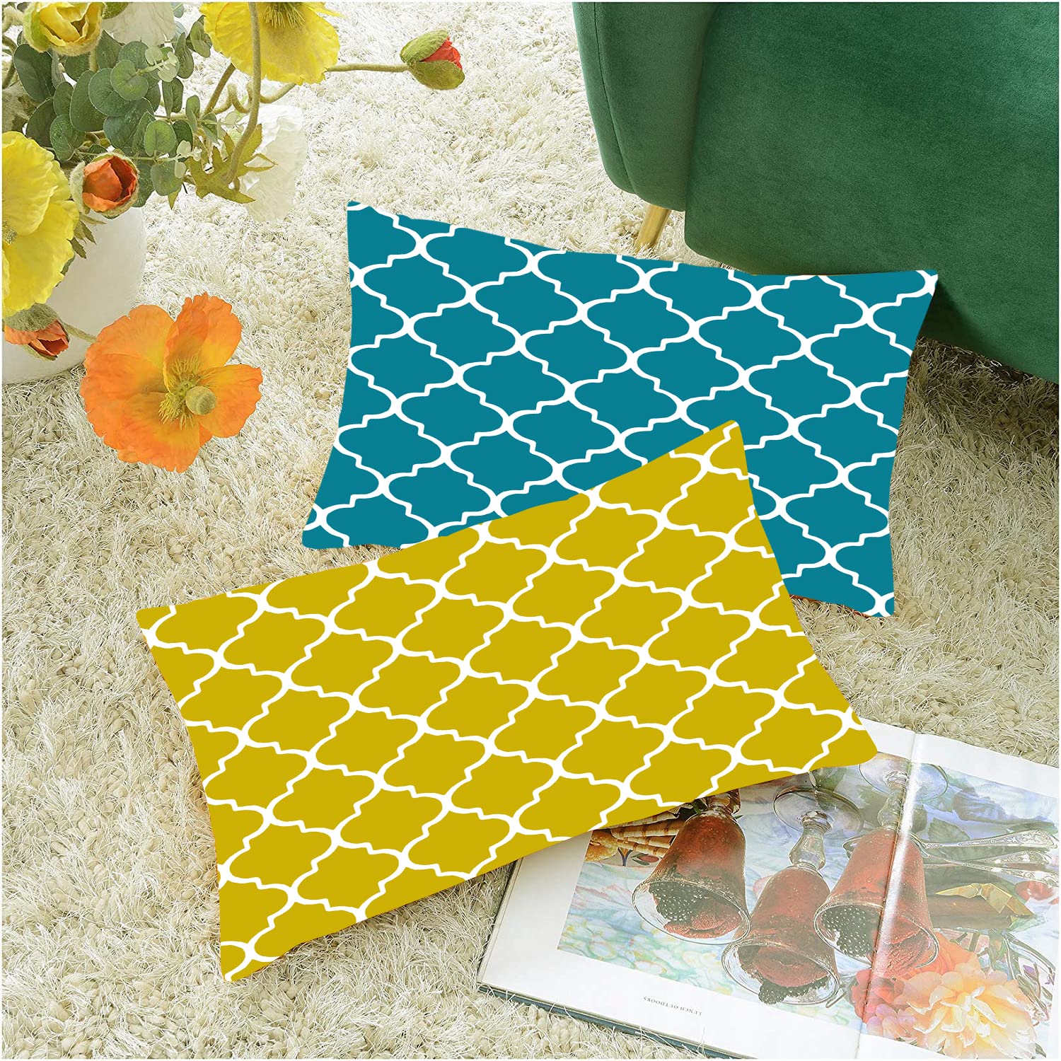 AEROHAVENSet Of 2 Decorative Hand Made Velvet Rectangle Throw/Pillow Sham 150 TC Cushion Covers - Cc60 - (12 X 18 Inches)