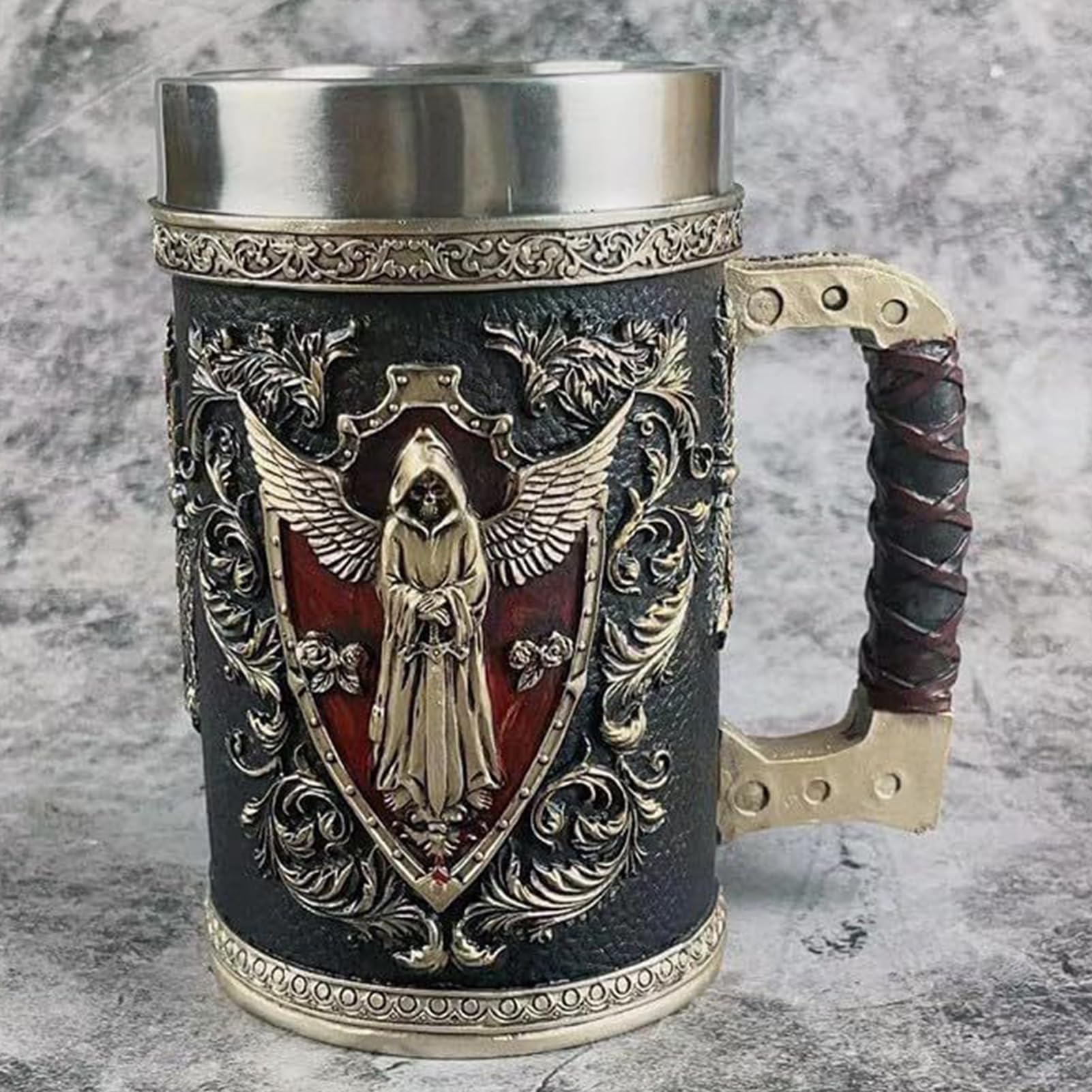Generico Chope à bière en forme de crâne, tasse à bière réutilisable, 500 ml en acier inoxydable, taverne portable pour anniversaire, Noël et Thanksgiving