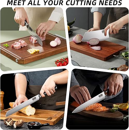 Miniatura 5 de MDHAND Juego de cuchillos de chef con bolsa de rollo, juego de cuchillos profesionales con afilador, cuchillos de cocina japoneses de acero