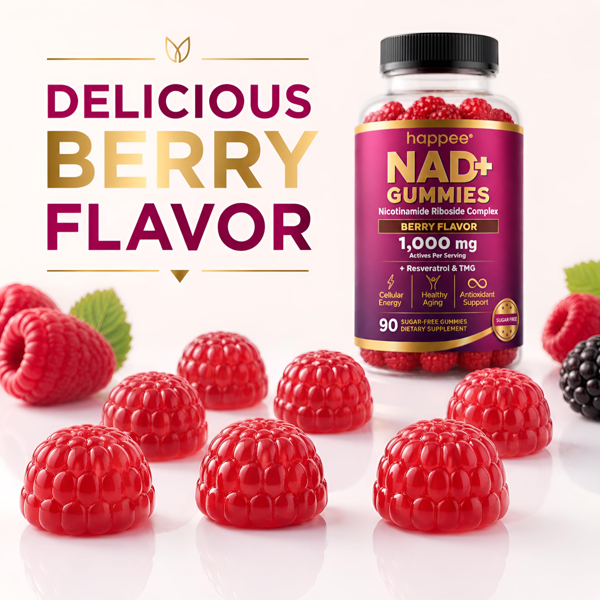 Happee NAD+ Gummies Supplement for Women & Men, Sugar-Free 1,000mg 90 Ct — Amazon image 7