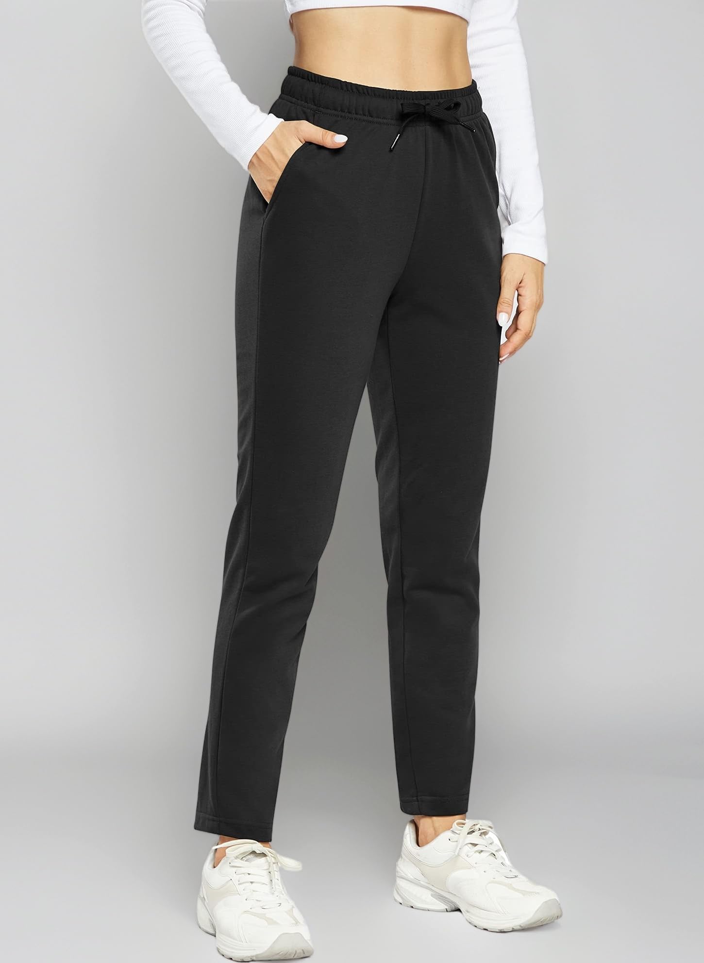 Womens Cotton Joggers Open Bottom Jogging Sweatpants Sports Trousers Tracksuit Bottoms Lounge Pants with Pocket