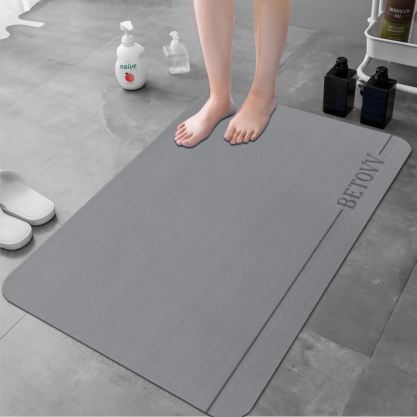 BETOVV Luxury Bathroom Shower Mat Anti Slip Secure Mat Quick Drying Bath Tub Mats Thick Soft Brushed Surface Thick Soft Mat for Shower Floor Rug Accessories Non Slip