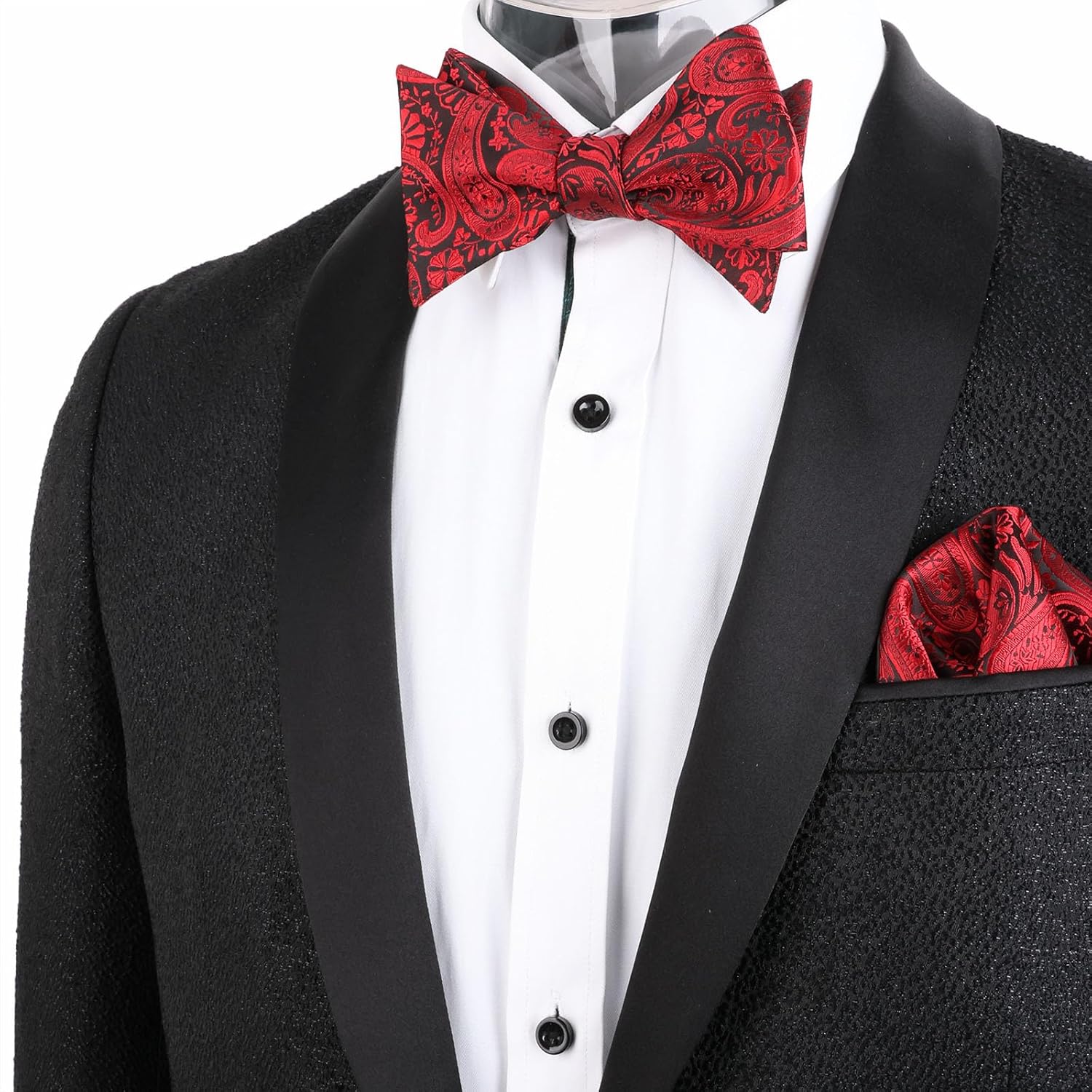 Alizeal Mens 2pcs Paisley Jacquard Tuxedo Self Tied Bow Tie with Pocket Square Set - Image 2