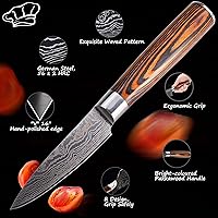 Vista 4 de Paring Knife 3.5 inch, Kitchen Knife with Sheath, German Carbon Stainless Steel Ergonomic, Pakkawood Handle, Sharp Fruit Knife for Home&Restaurant