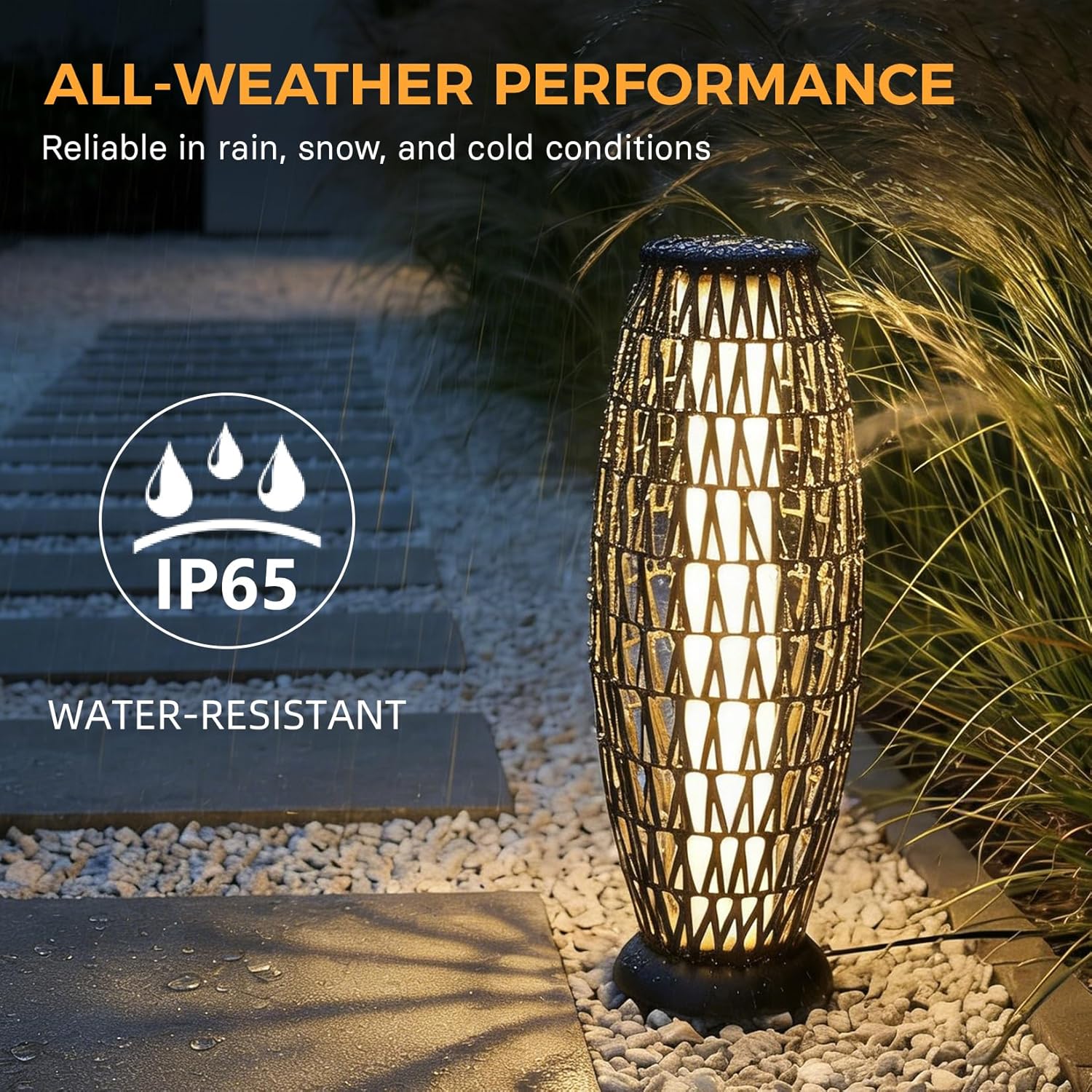 Solar Yard 2-Pack 29" Outdoor Solar-Powered Woven Wicker Boho Lantern Floor Lamp, Decoration for Deck Garden, Pathway, Oslo Silver Black
