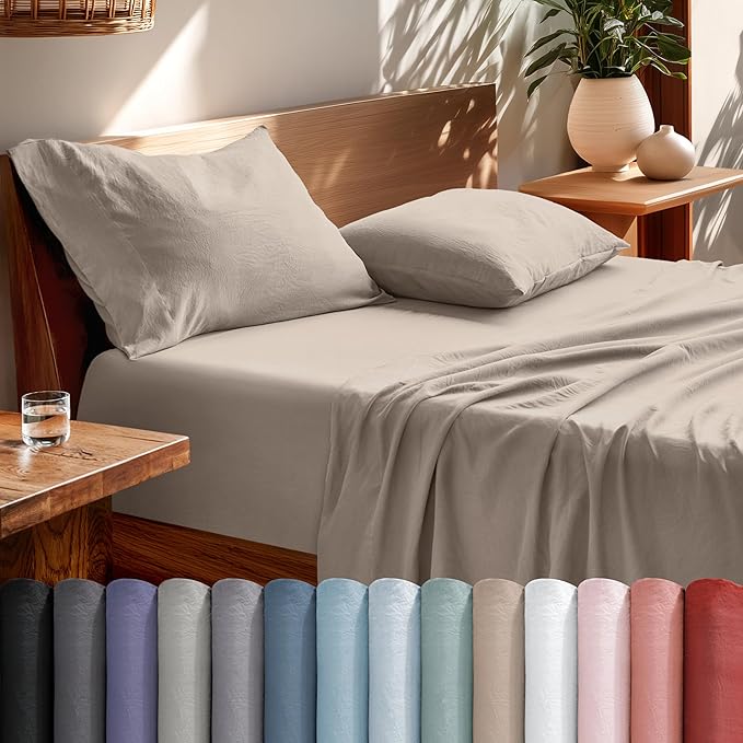 Bare Home King Sheet Set - Luxury 1800 Ultra-Soft Stonewashed Microfiber - Double Brushed - Deep Pockets - Easy Fit - Breathable Bedding - Sheet Sets & Pillowcases (King, Pebble Beach)