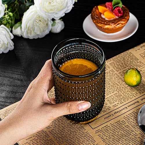 Miniatura 5 de Bandesun Juego de 6 copas de vino con diseño de hobnail azul, vasos de cristal vintage