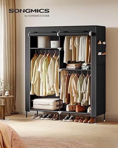 Miniatura 2 de SONGMICS Armario portátil, organizador de almacenamiento de ropa con 6 estantes, 1 riel para colgar ropa, armario de tela no tejida, marco de metal