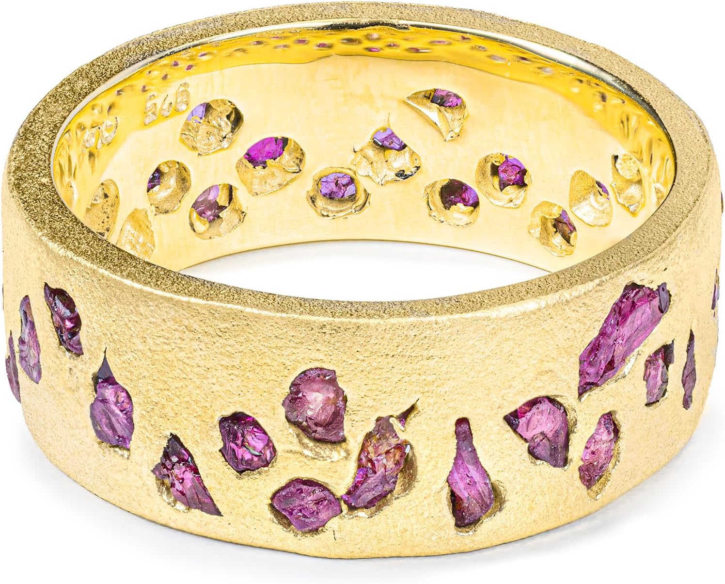 GERMAN KABIRSKI Pyra Barrel Ring with Raw Ruby Fused into the 14K Gold Plated Sterling Silver Band