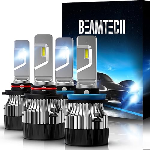 BEAMTECH Bombillas LED H11 H8 H99005 HB3 16000LM 70W 1181in base disipador de calor CSP chips 6500K kit de conversión 2 juegos de xenón blanco